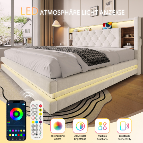 Lit capitonné beige LED USB
