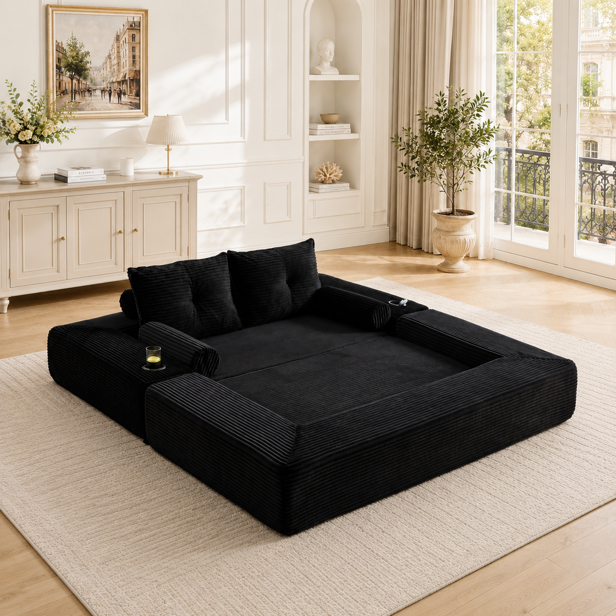 Cord-Klappsofa für 2 Pers., hochdichter Schaum-Fed