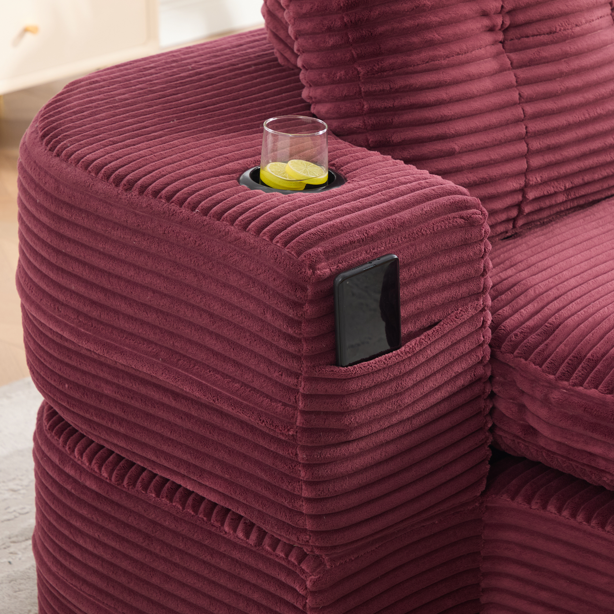 Fauteuil de relaxation 2 place en velours côtelé Rouge bordeaux 🪑 - spécifications 1