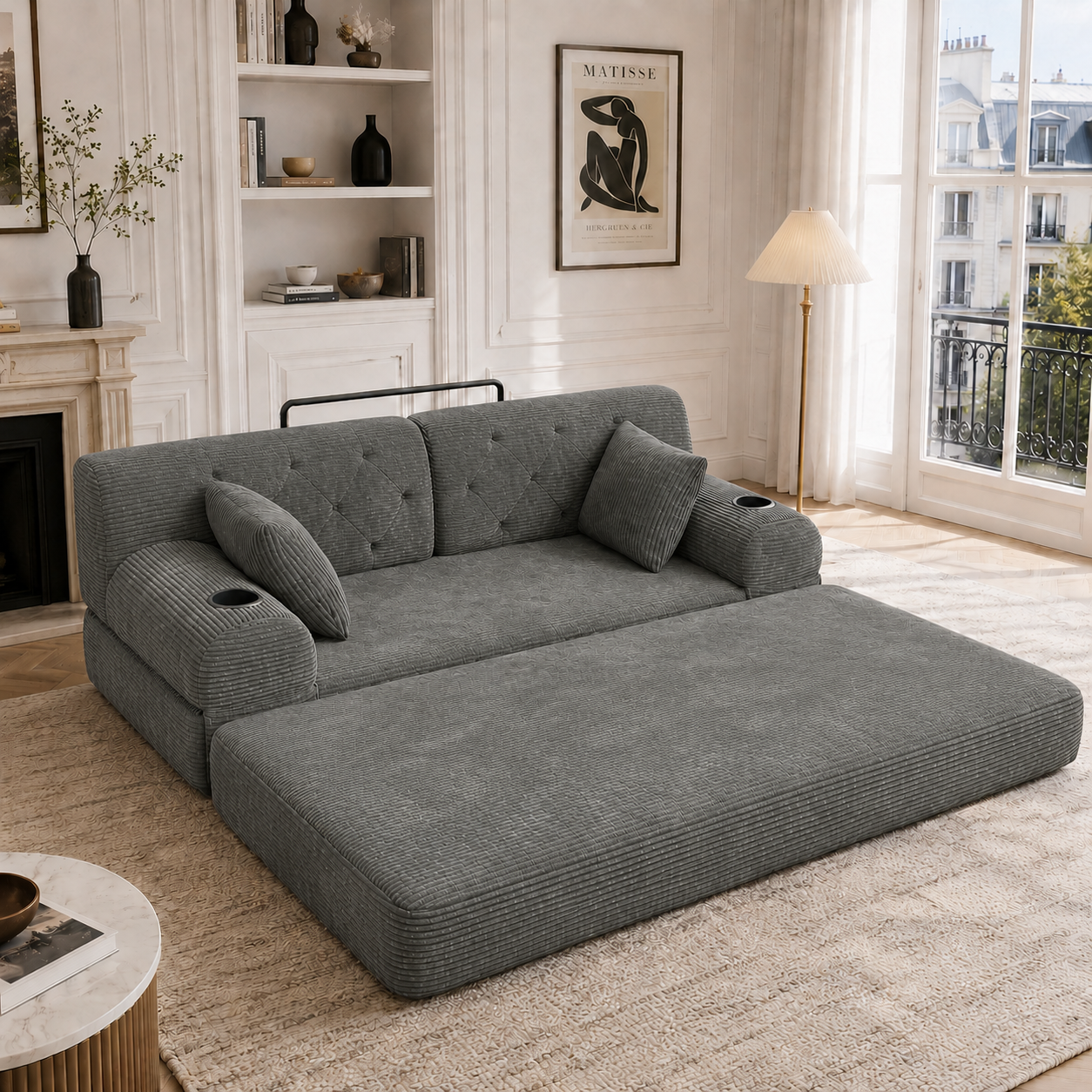 2-Sitzer Schlafsofa, komprimiertes Cord Sofa mit h