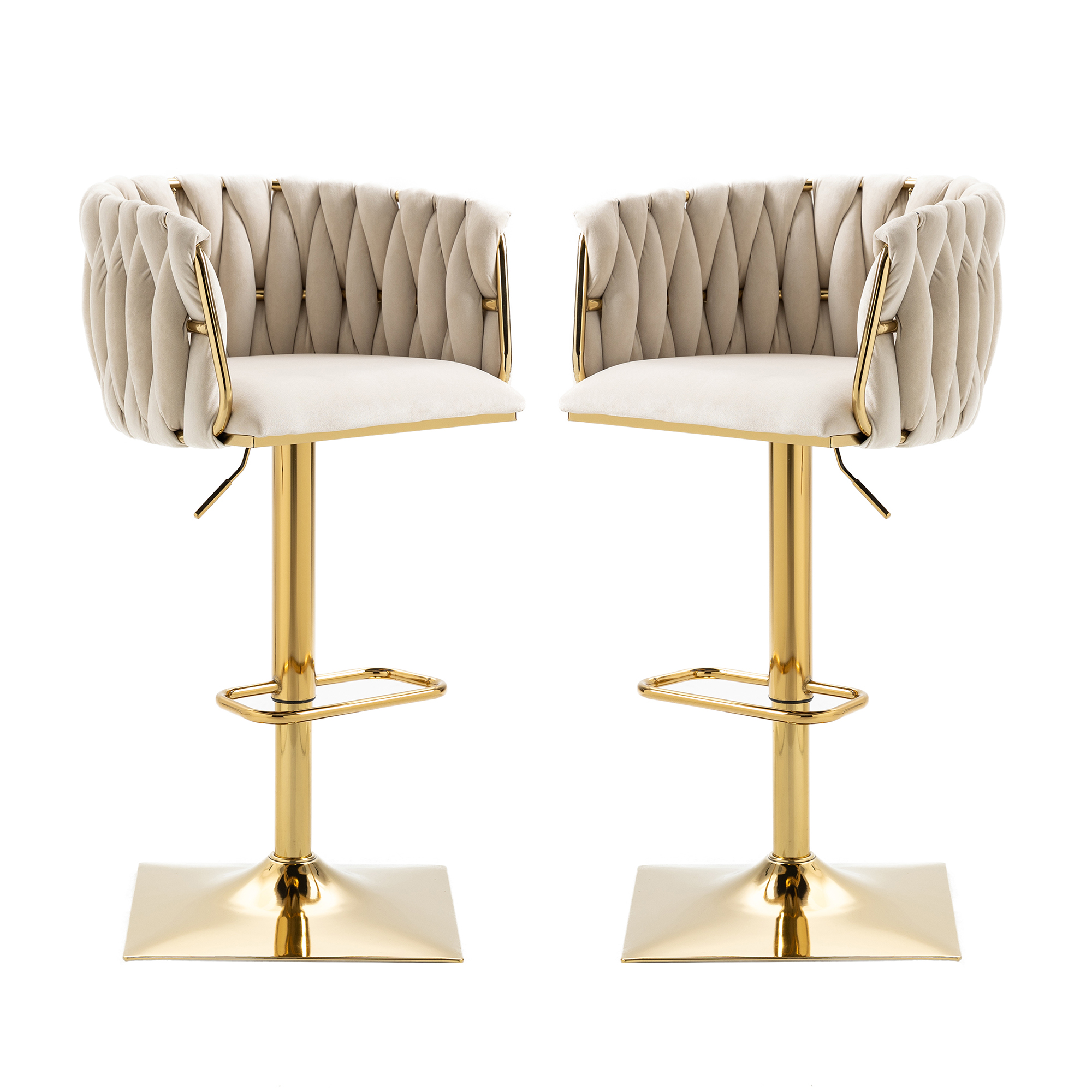 Tabouret de bar, lot de 2, 53 x 51 x 87 cm, velours, Ivory - vue 5