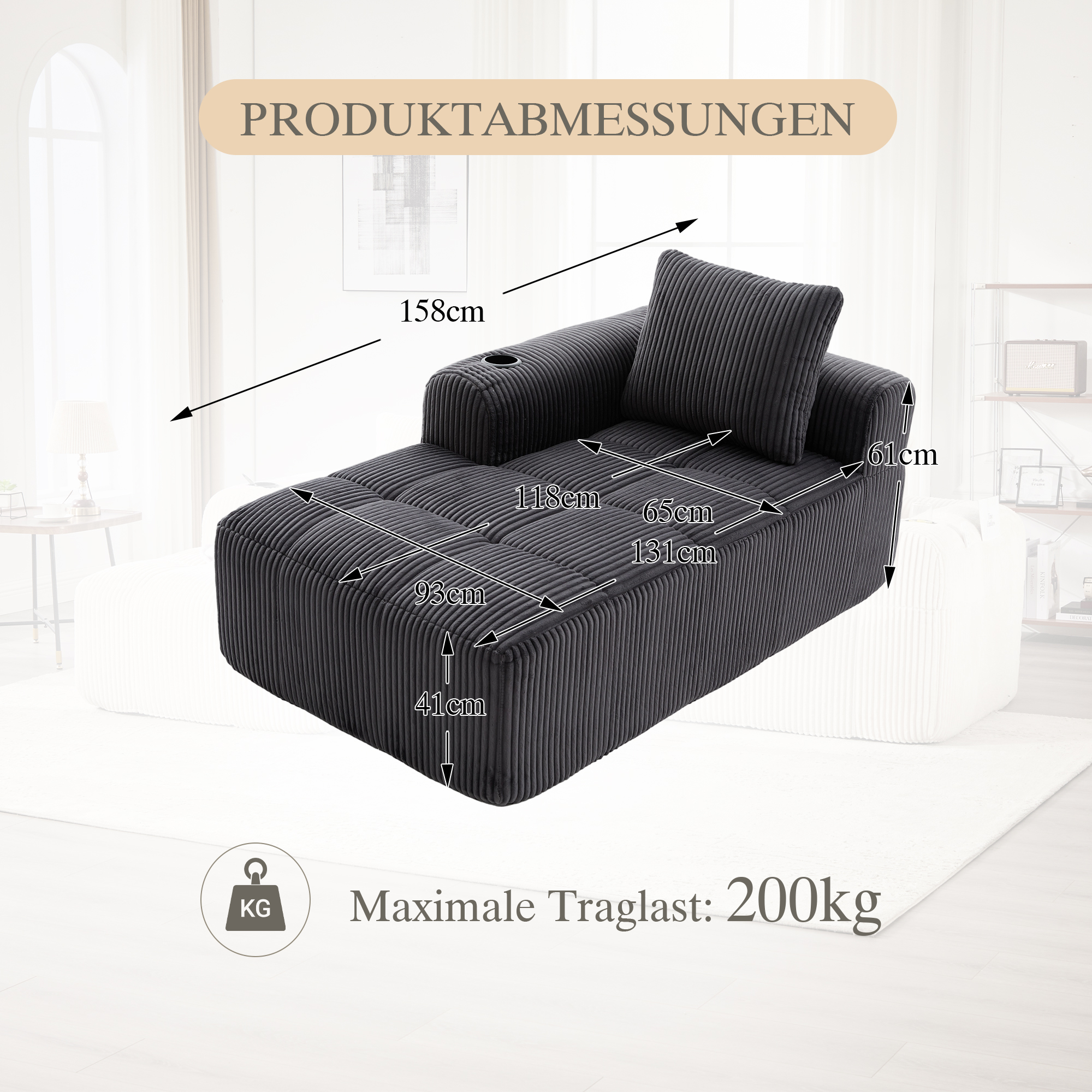 Fauteuil relax en corduroy gris foncé sans montage - vue 2