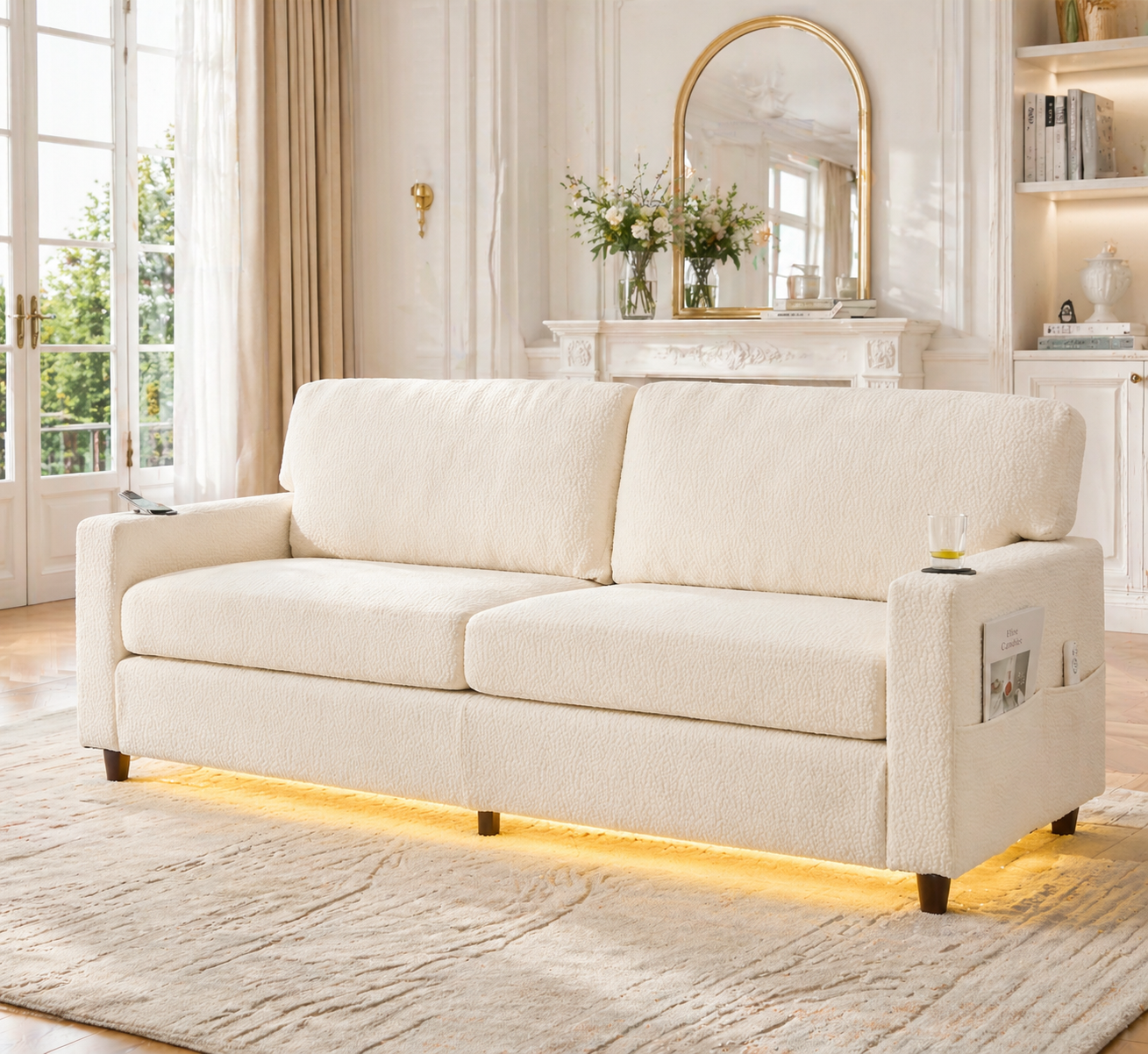 Moderner 2-Personen Tissu-Sofa mit USB-C, LED-A