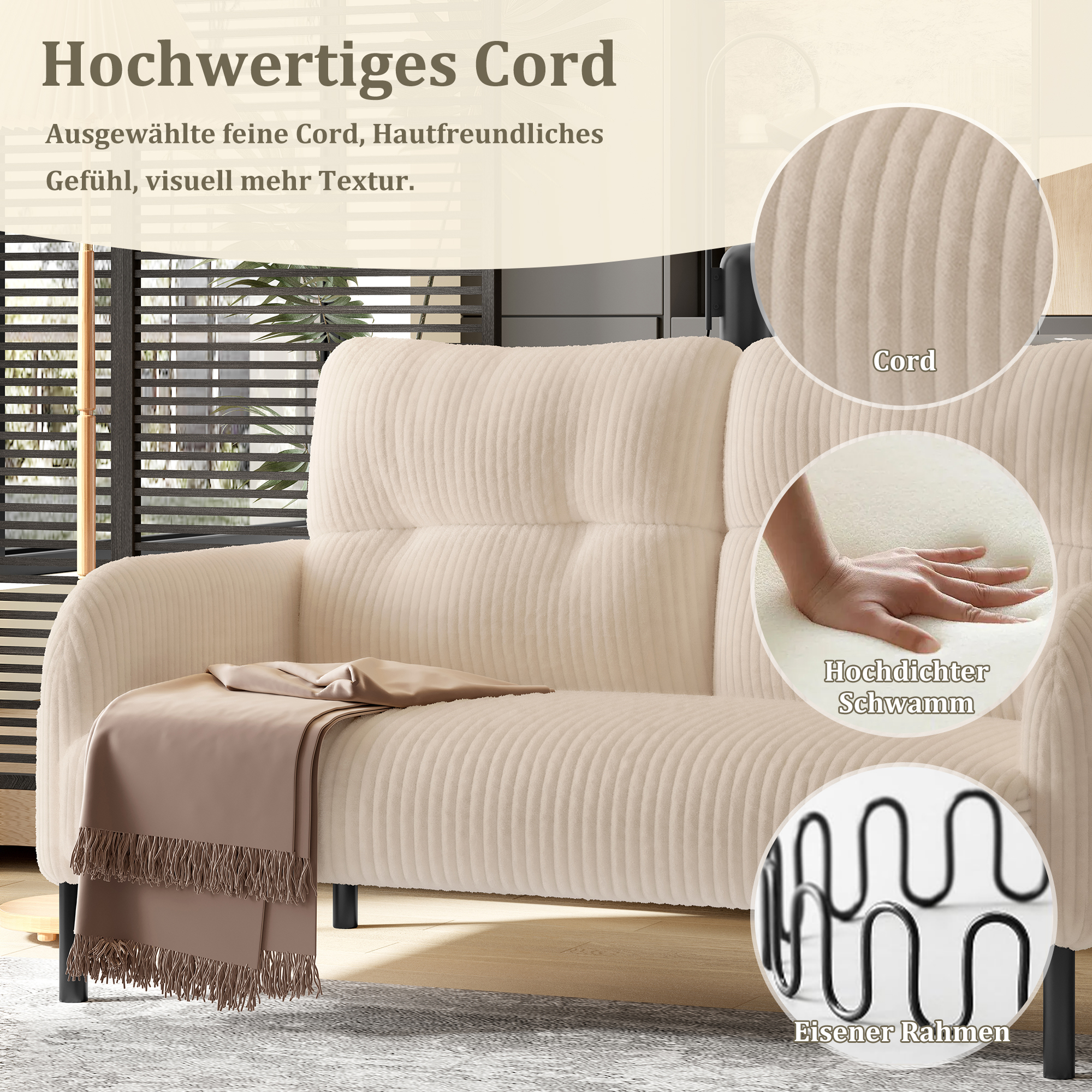 Cord-Zweisitzer mit Komfortpolsterung Hohe Rückenl