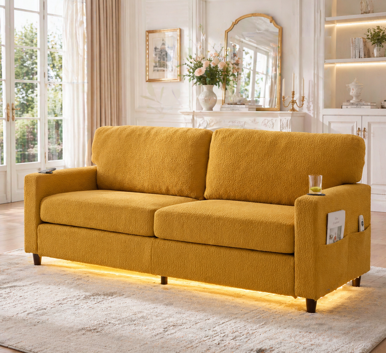 Moderner 2-Personen Tissu-Sofa mit USB-C, LED-A