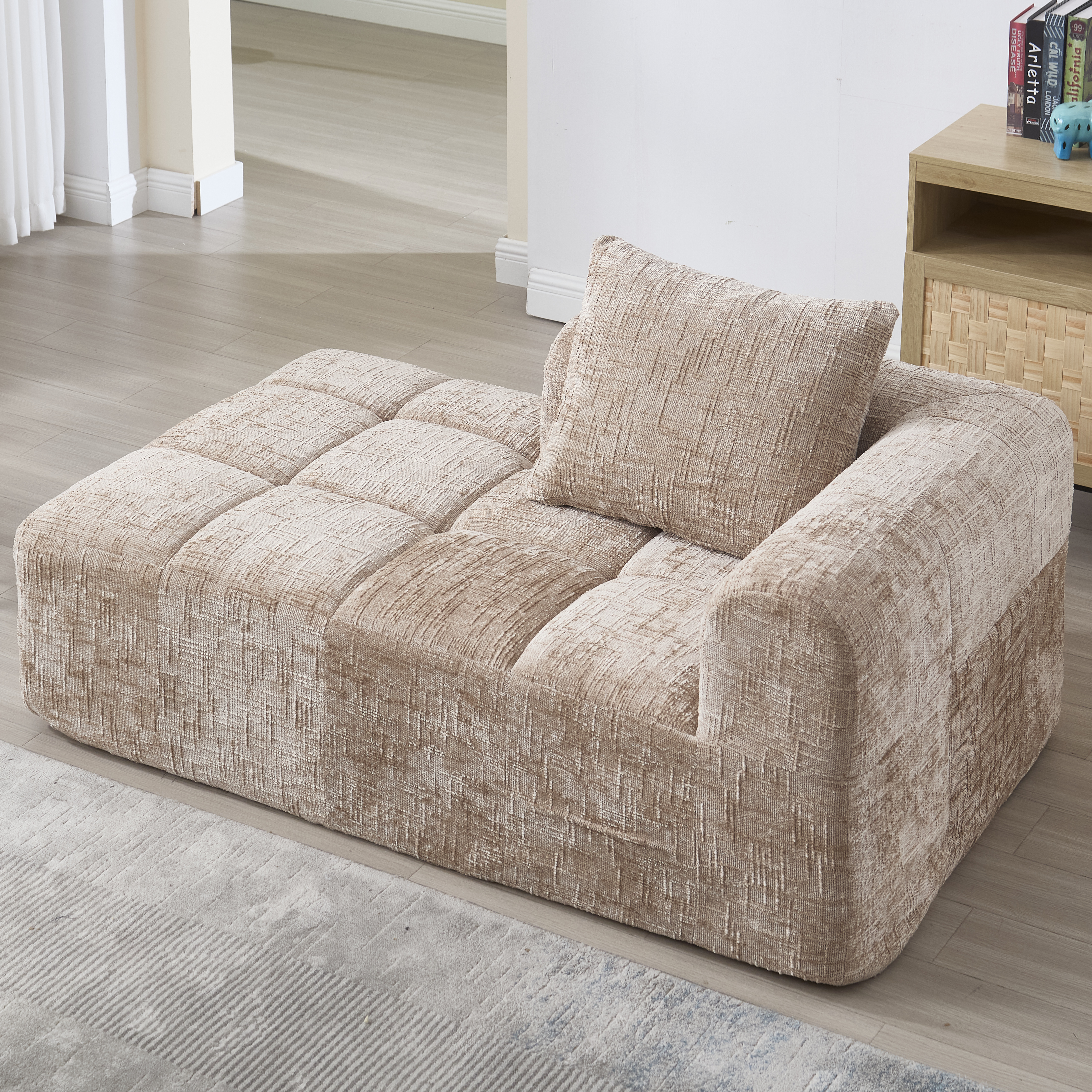 Chaiselongue moelleuse kaki en chenille avec coussin - vue 1
