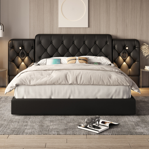 Lit 160x200 cm en cuir PU avec tête de lit extra-large et capitonnée