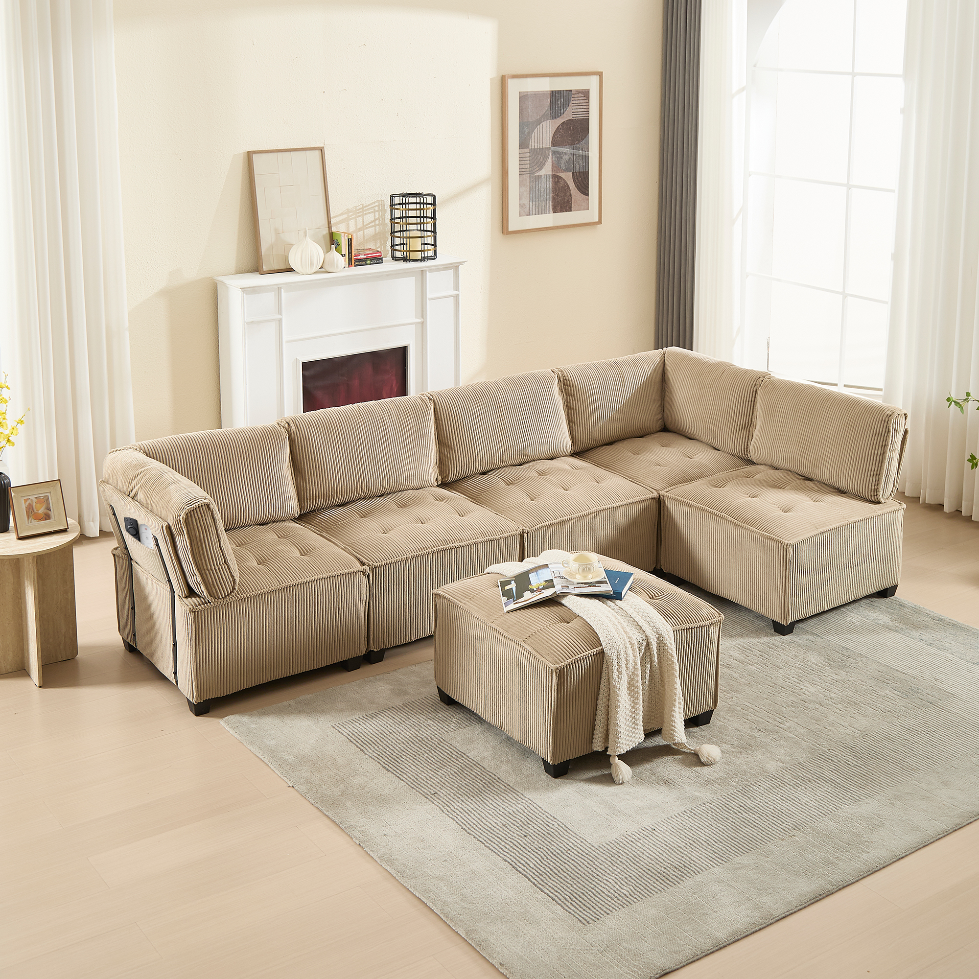Modulares 6-Sitzer-Sofa, Cordstoff, ergonomisch, S