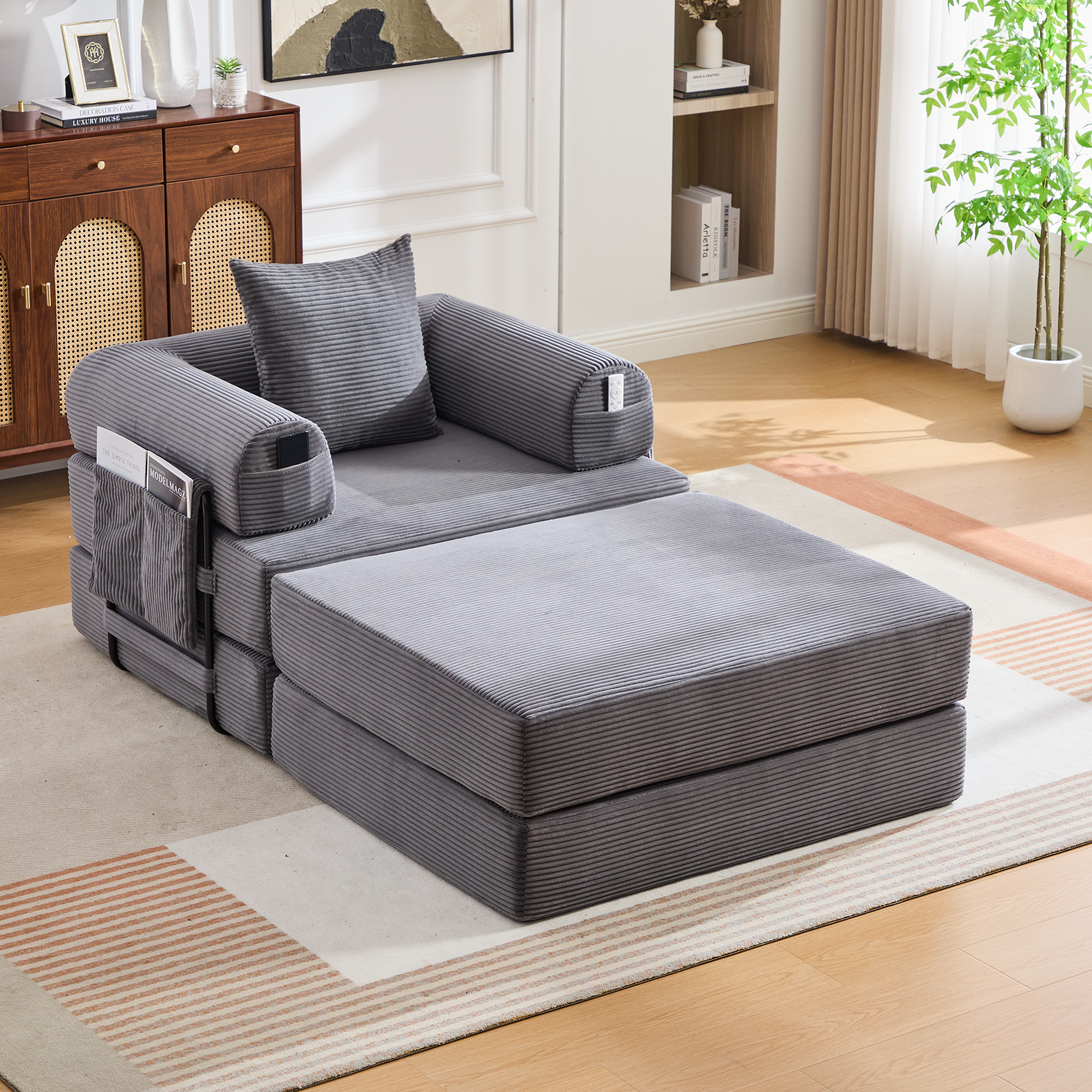 Pouf repose-pieds convertible en canapé-lit simple - image 5
