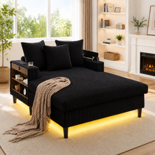 Méridienne avec porte-gobelets et éclairage LED