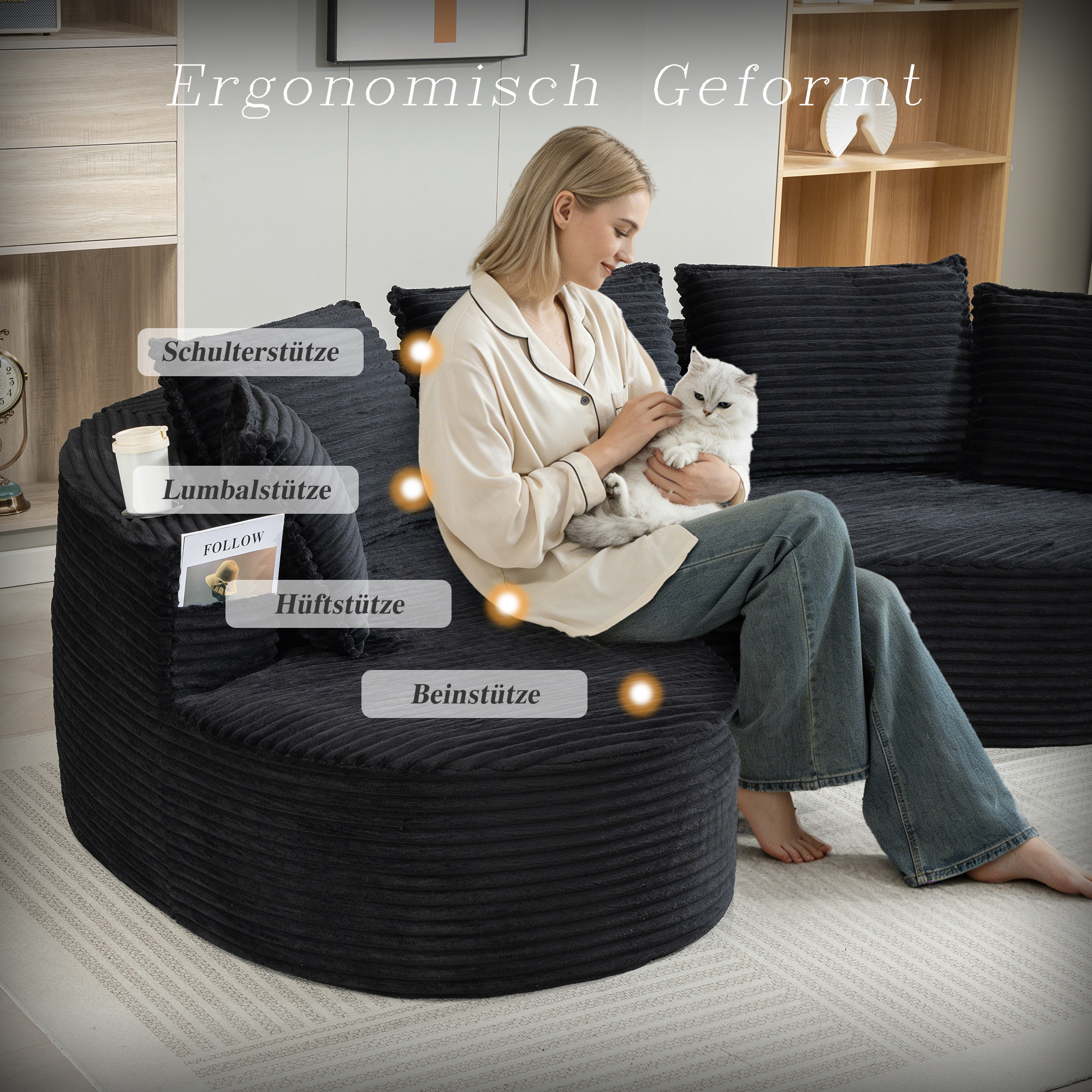 Canapé-fauteuil design arche en velours avec mouss - image 1