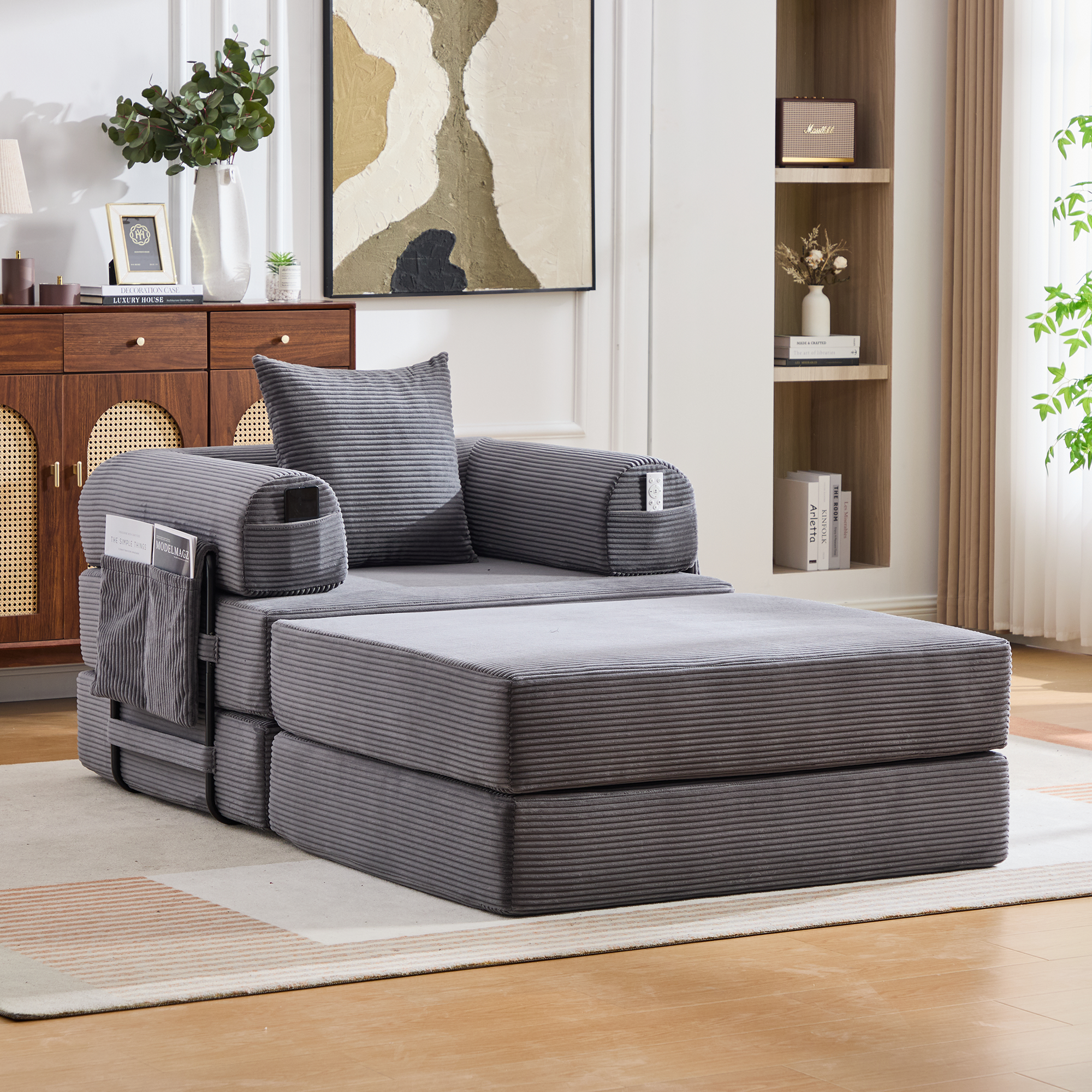 Pouf repose-pieds convertible en canapé-lit simple - image 7