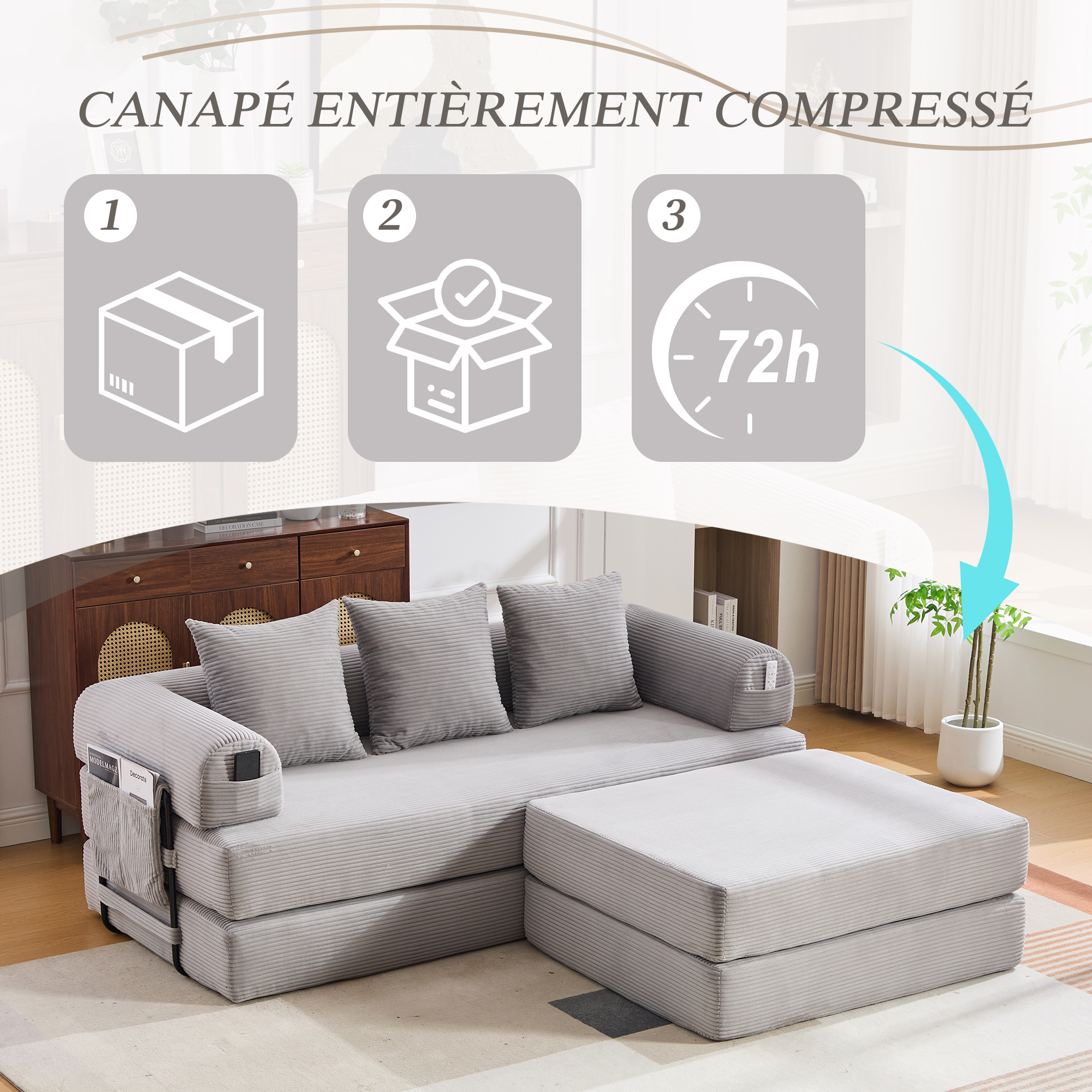 Détail du canapé compressé