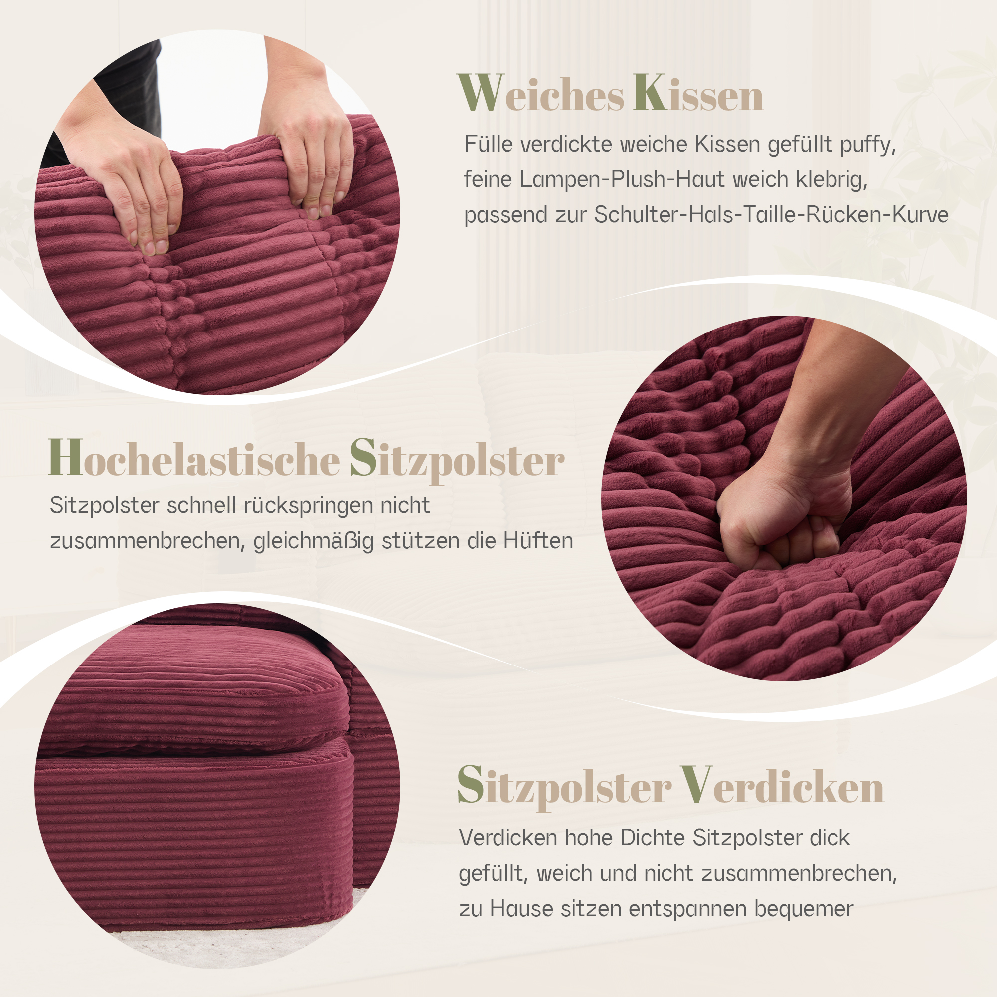 Fauteuil de relaxation 2 place en velours côtelé Rouge bordeaux 🪑 - points forts 1
