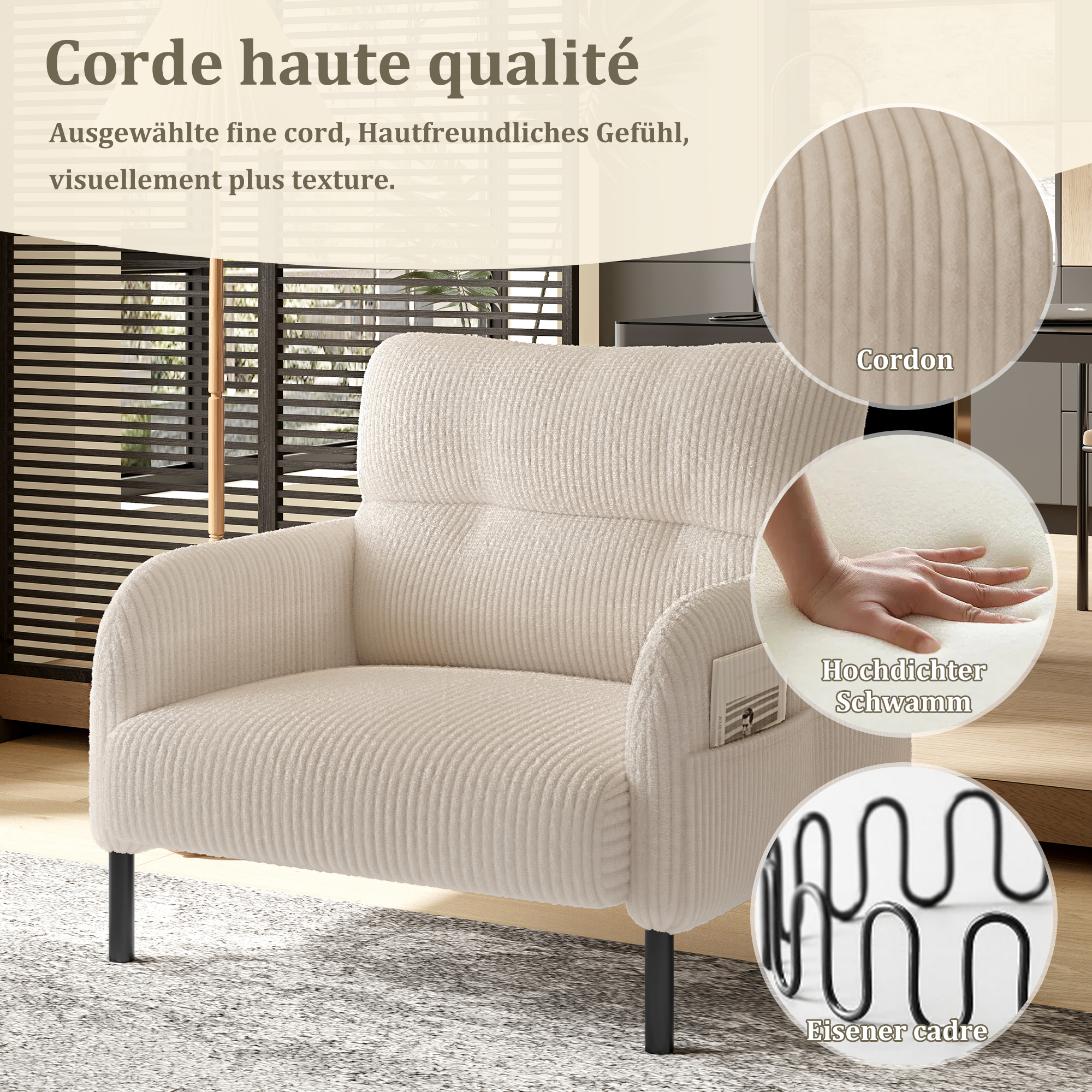Détail du fauteuil d'appoint