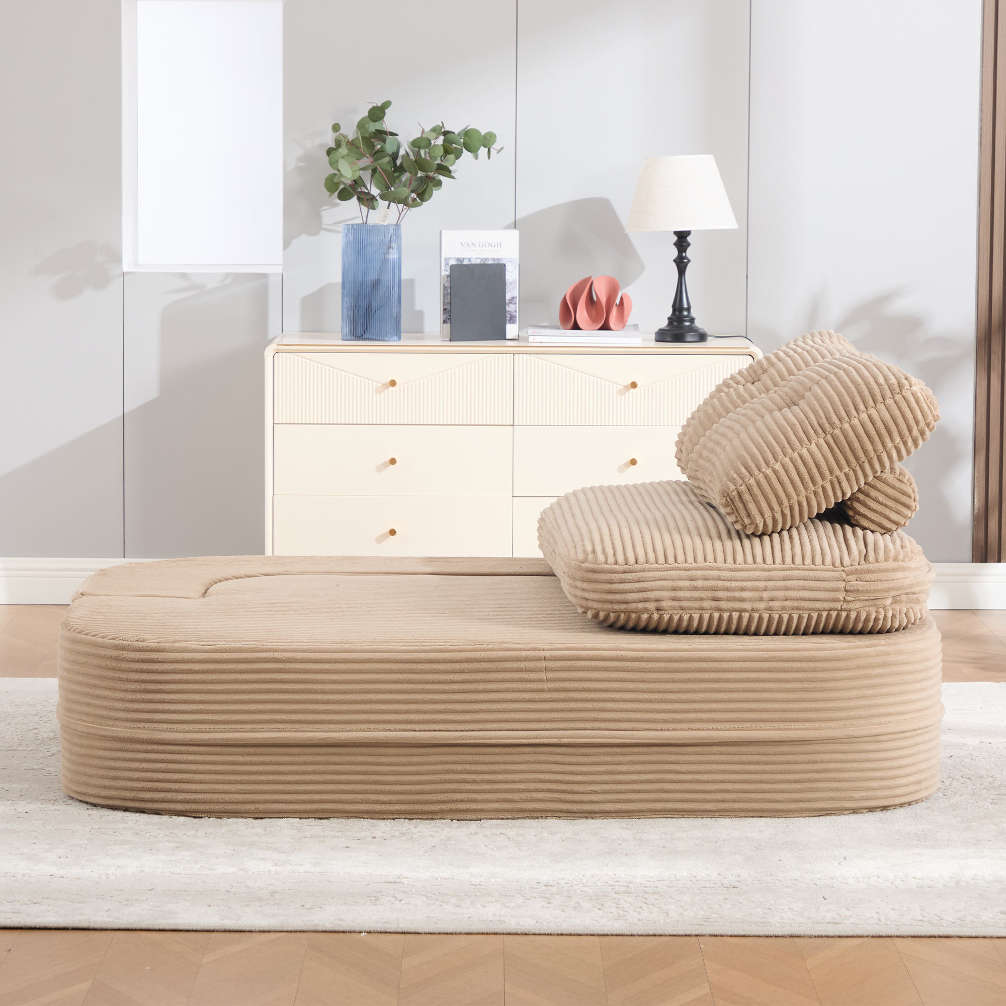 Fauteuil de relaxation 2 place en velours côtelé Khaki 🪑 - vue principale 1