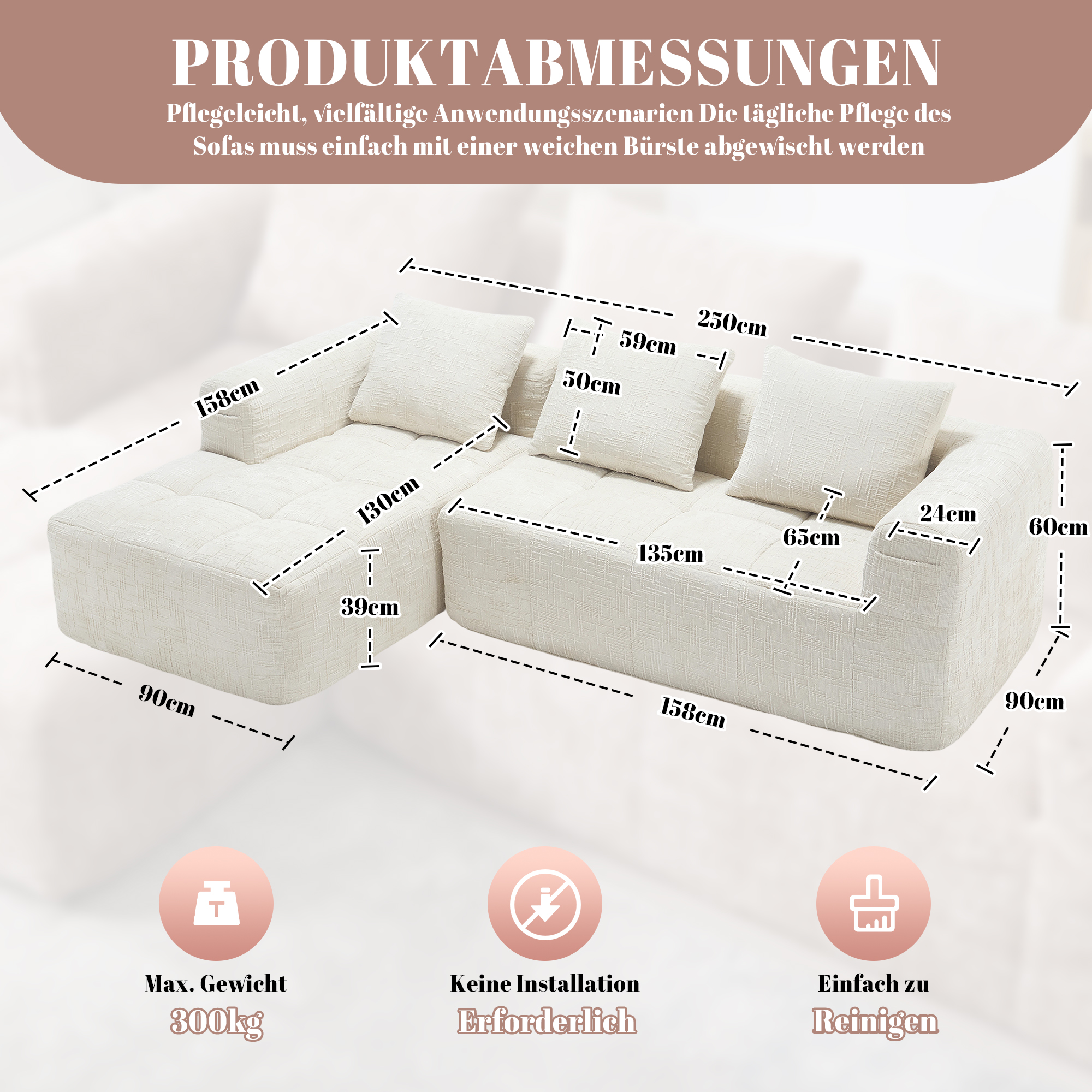 Canapé sectionnel moderne en chenille avec chaiselongue - vue 2
