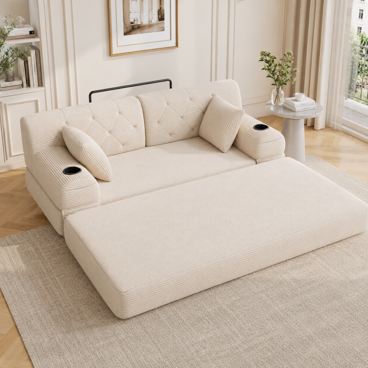 2-Sitzer Schlafsofa, komprimiertes Cord Sofa mit h