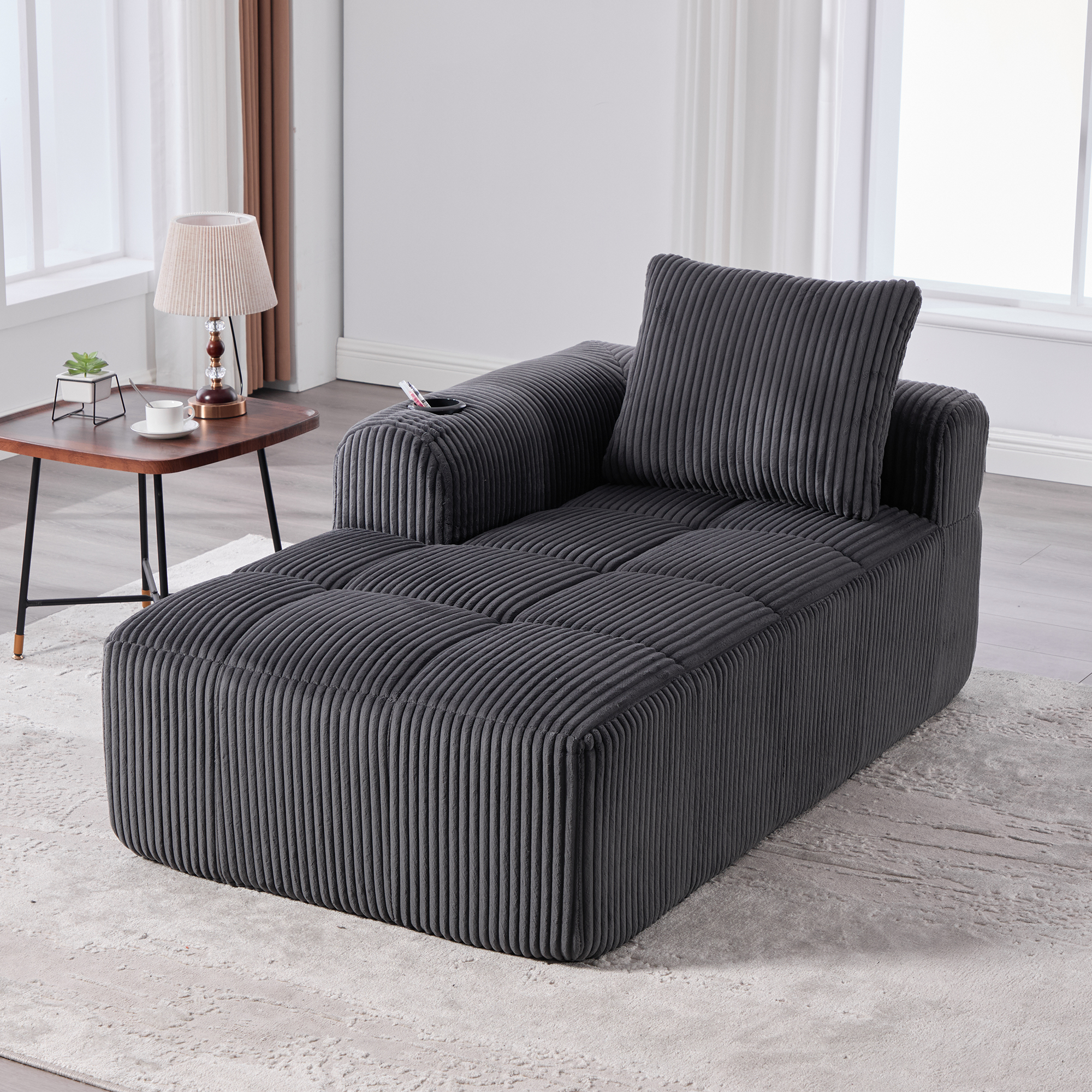 Fauteuil relax en corduroy gris foncé sans montage - vue 3