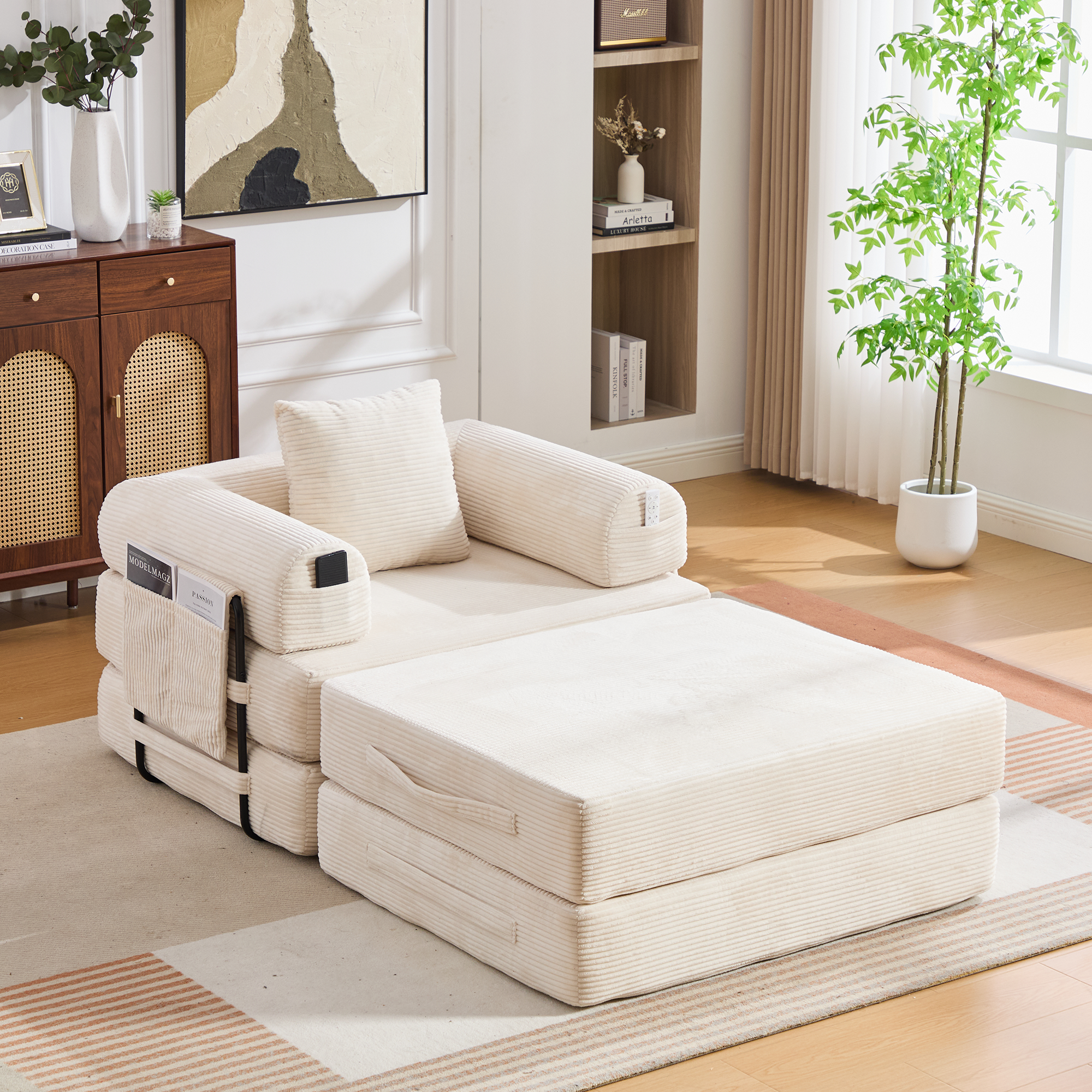 Pouf repose-pieds convertible en canapé-lit simple - image 6