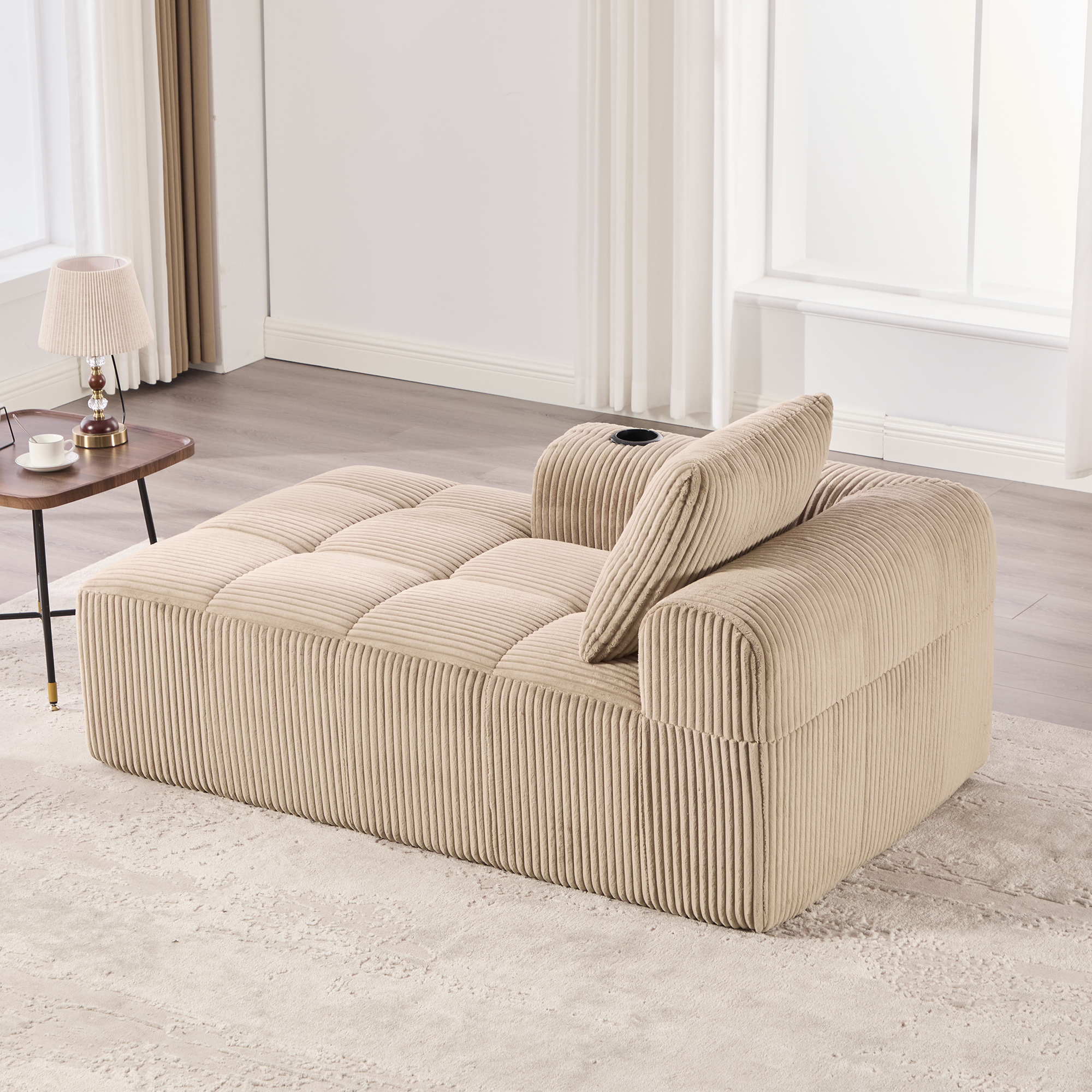 Fauteuil relax en corduroy kaki avec rangement - vue 3