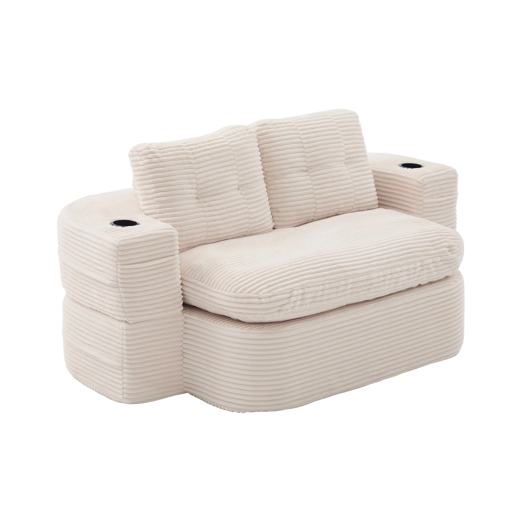 Fauteuil de relaxation 2 place en velours côtelé Beige 🪑 - présentation 1