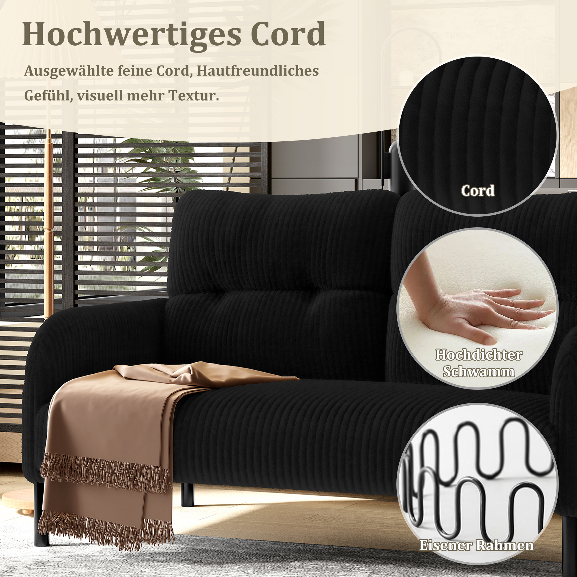 Cord-Zweisitzer mit Komfortpolsterung Hohe Rückenl