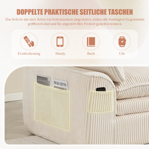 Détail du revêtement en velours côtelé beige