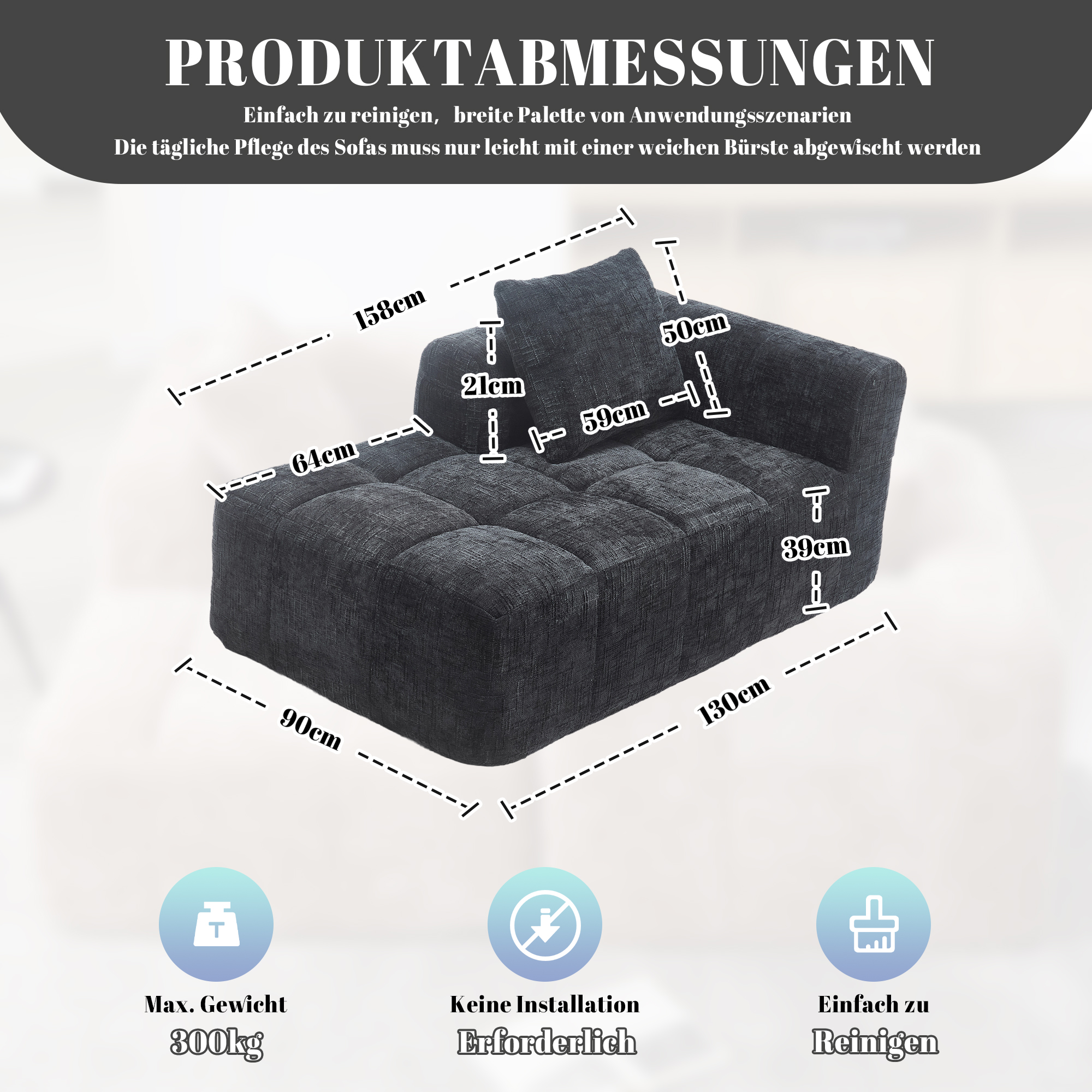 Bequemes Chaiselongue-Sofa, kein Zusammenbau erfor