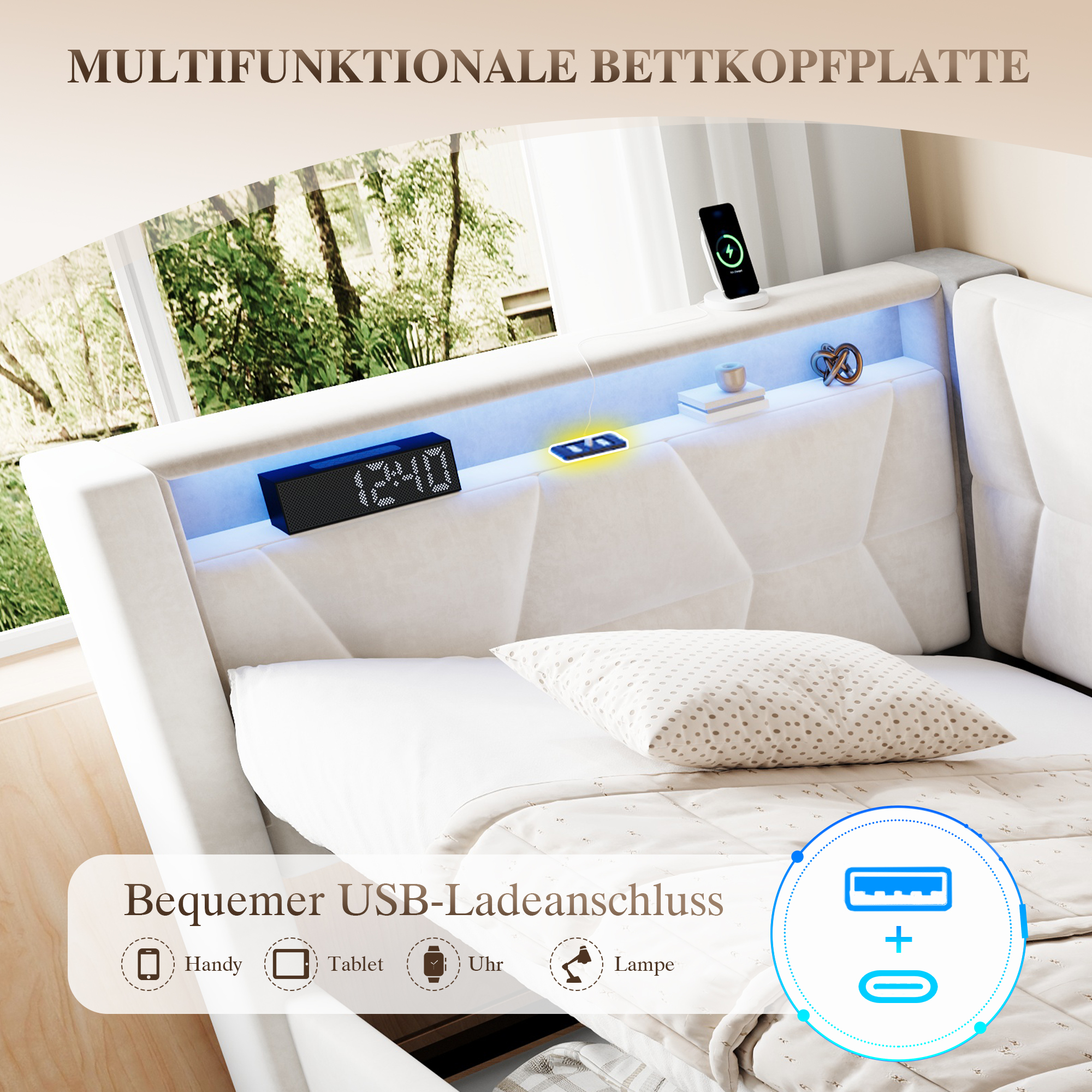 Ports USB et Type-C intégrés au lit