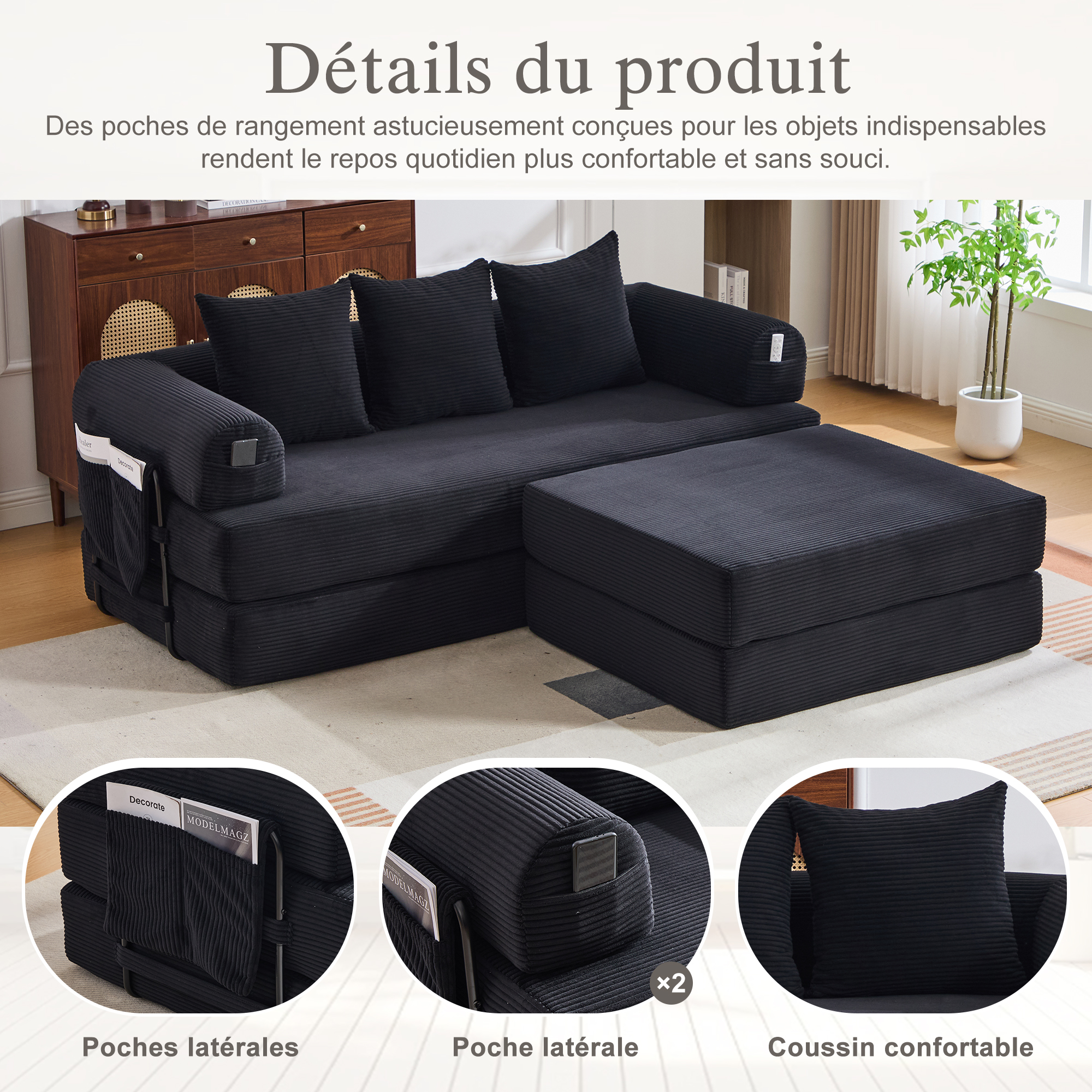 Détail du canapé compressé