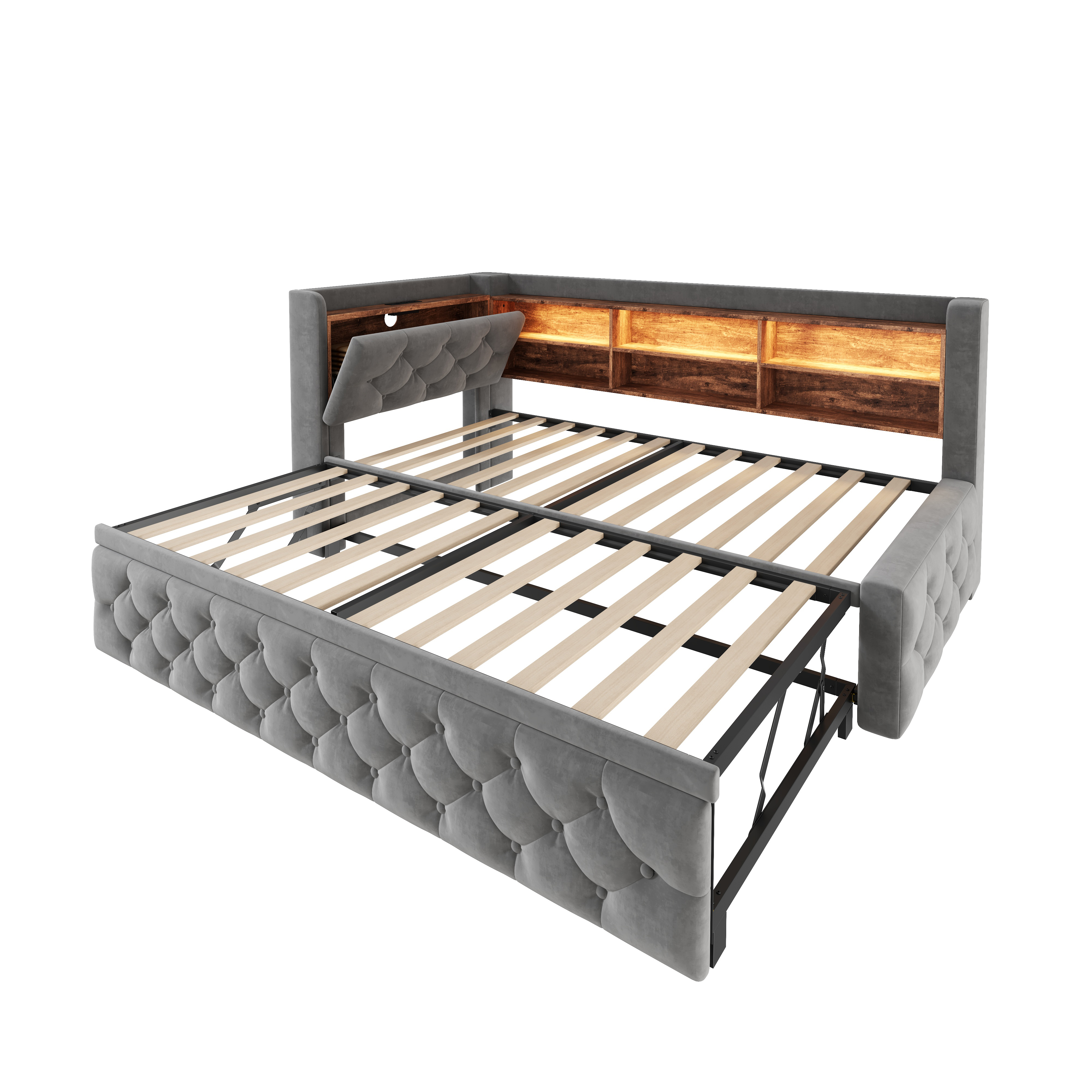 Canapé-lit escamotable 90x190 cm en velours gris a - image 6