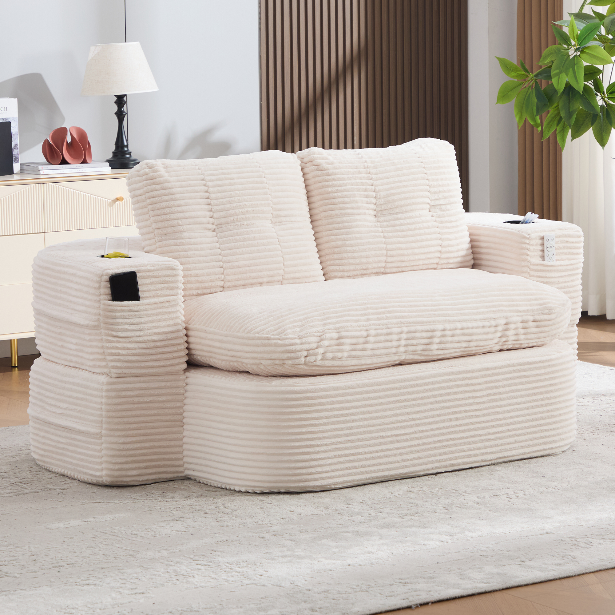 Schlafsessel 2-in-1 aus Cord, Schlafsofa mit Liege