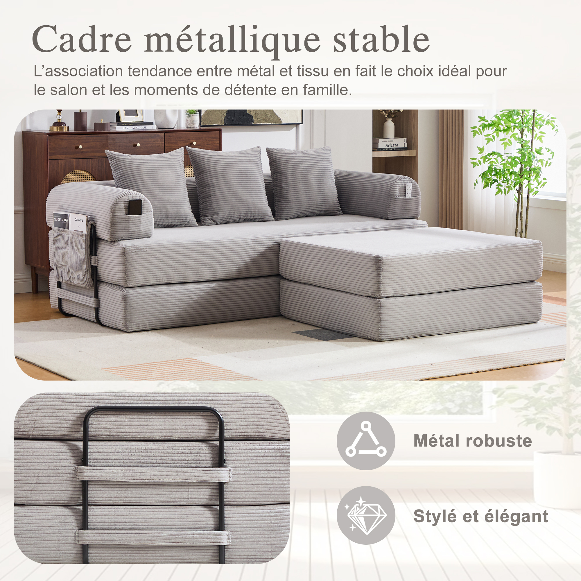 Détail du canapé compressé