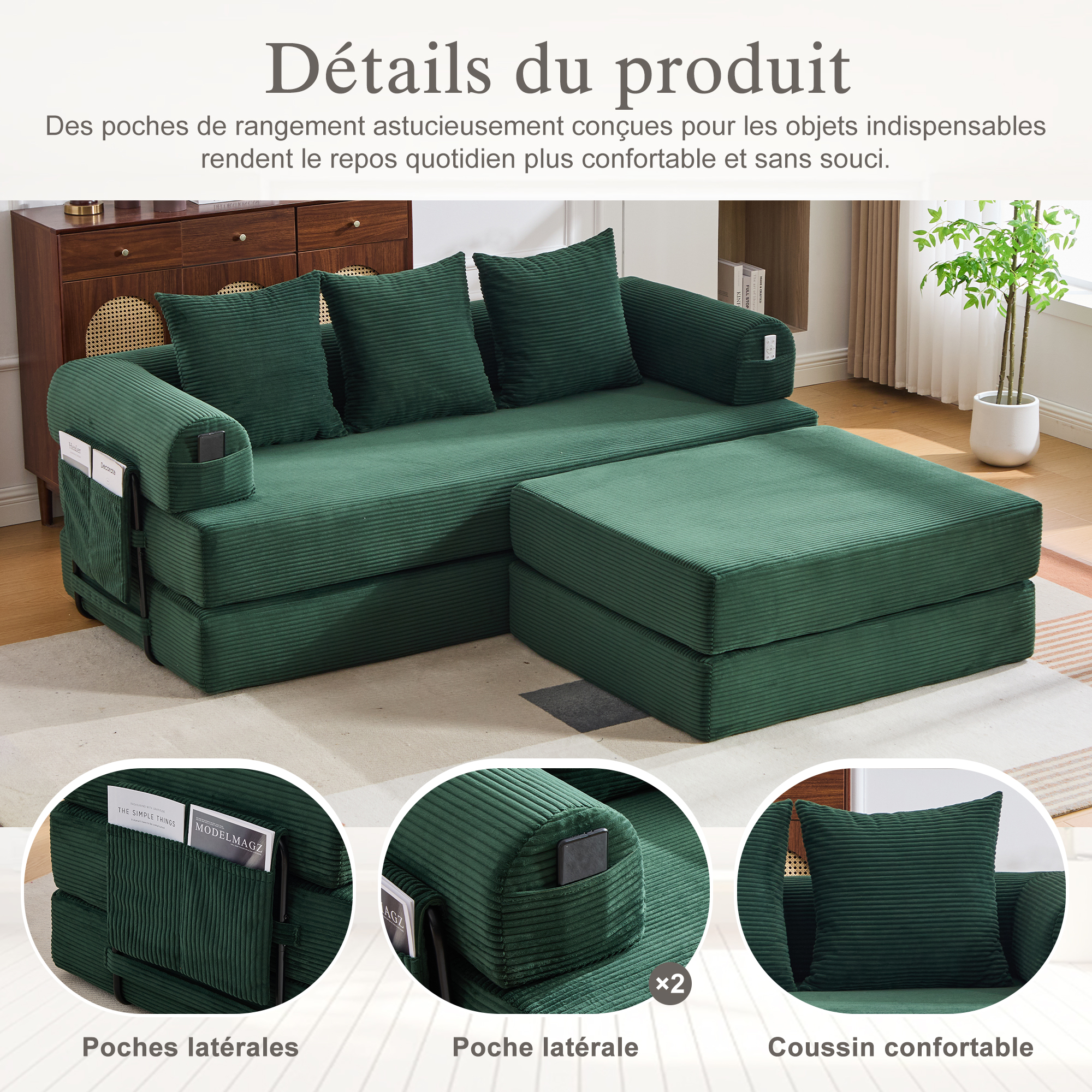 Détail du canapé compressé