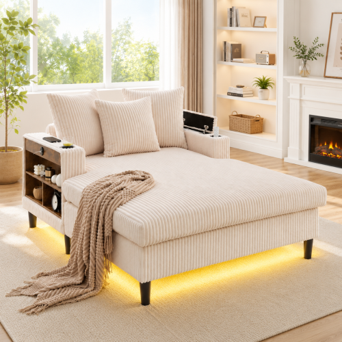 Méridienne avec porte-gobelets et éclairage LED