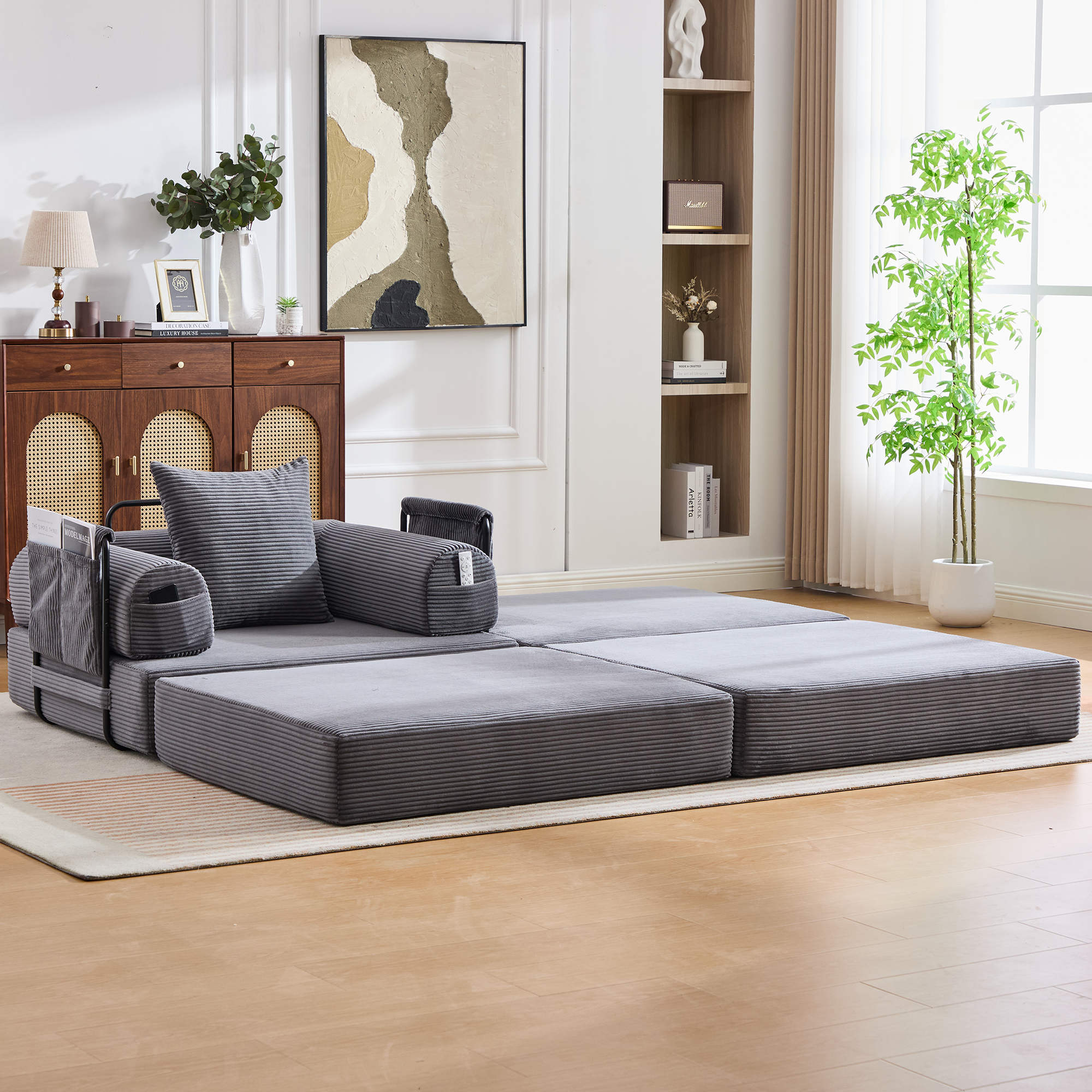 Pouf repose-pieds convertible en canapé-lit simple - image 11