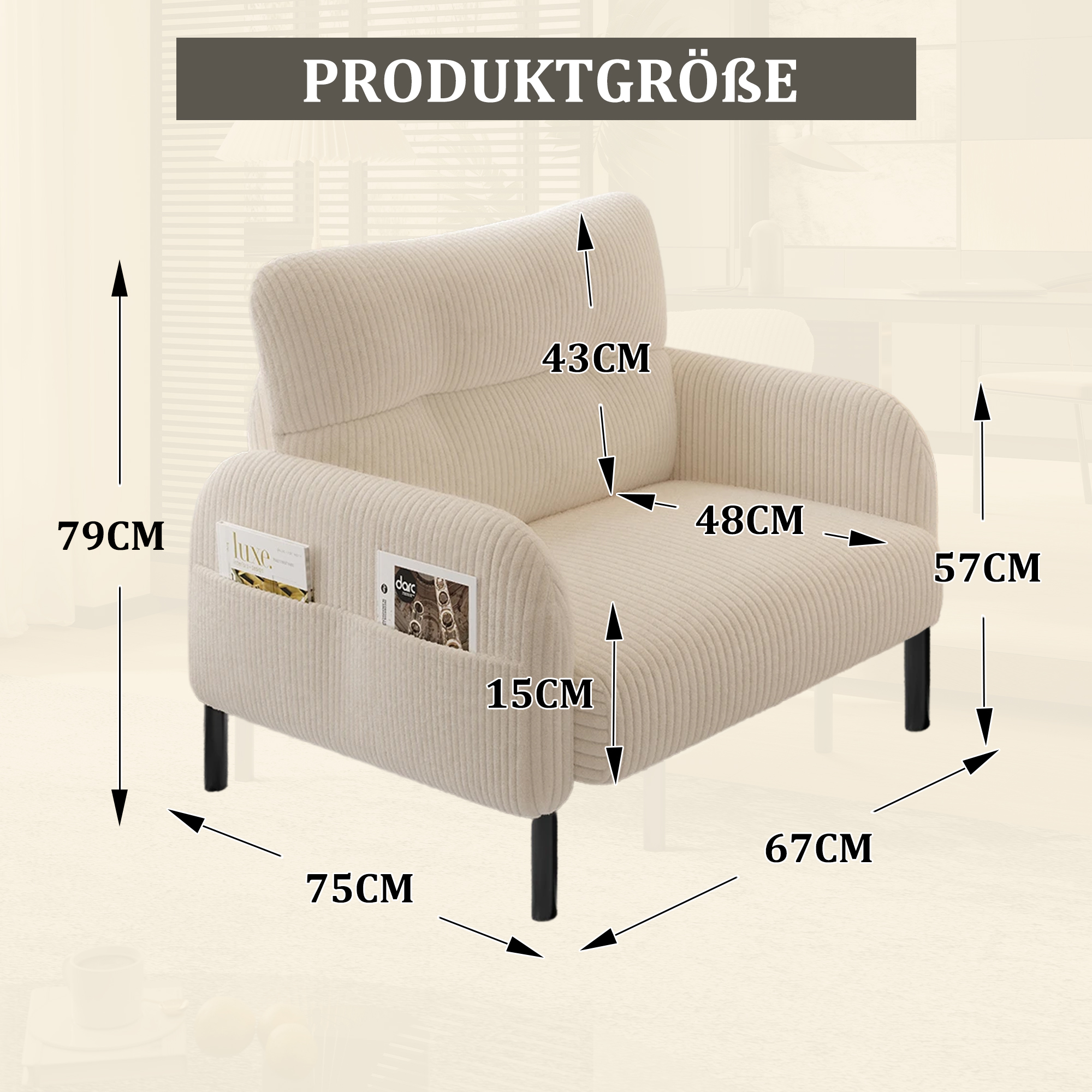 Dimensions du fauteuil d'appoint