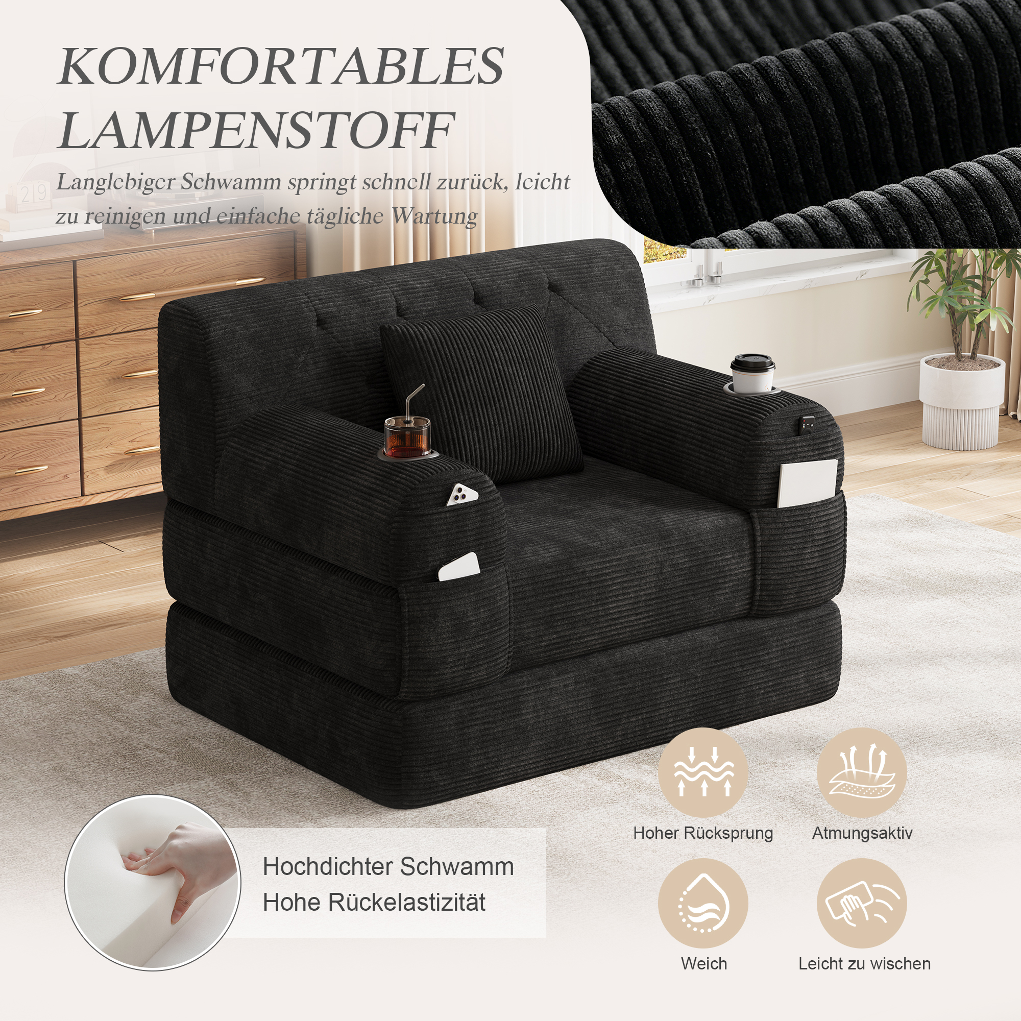 Détail du canapé convertible