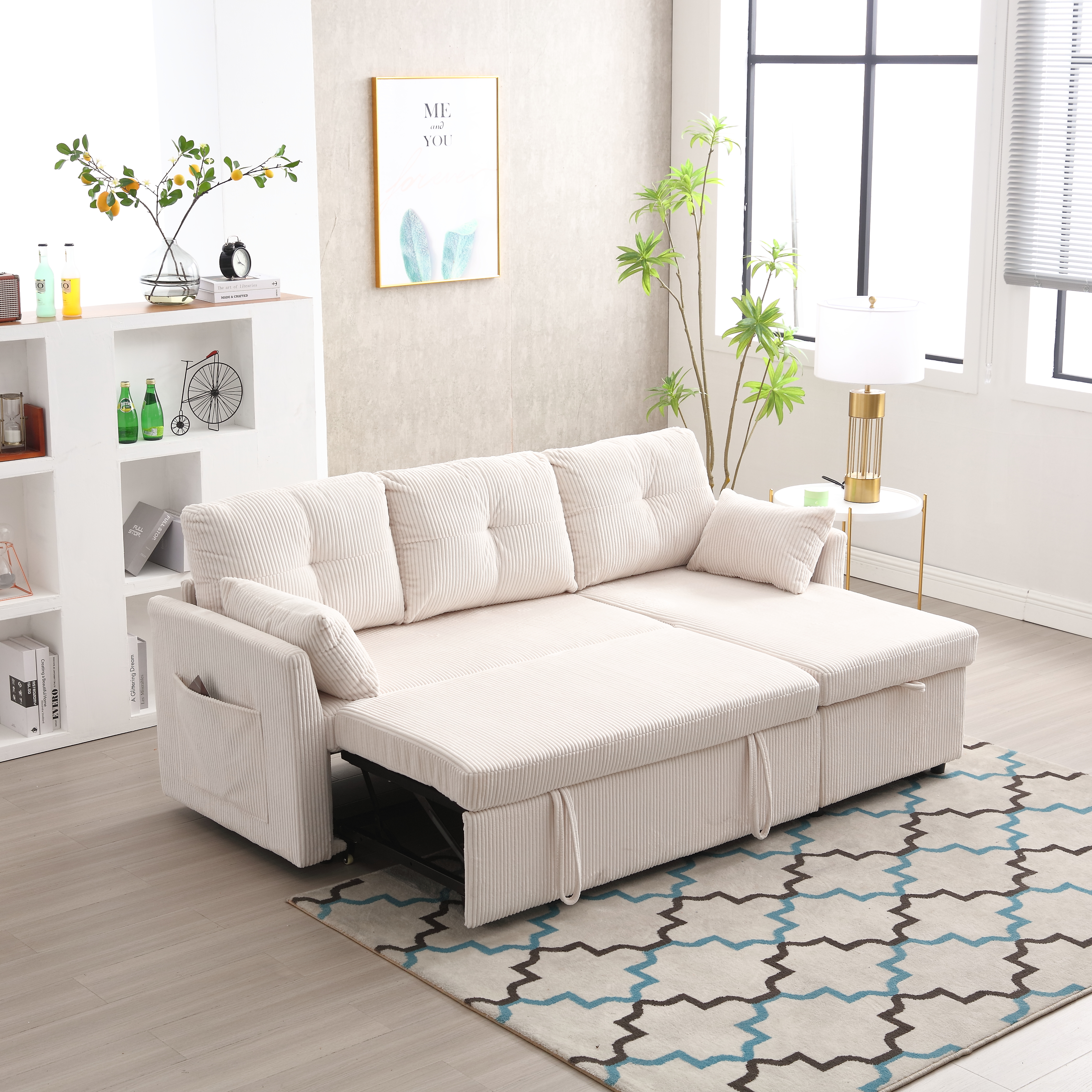 Multi-functional sofa bed with storage and pull-ou