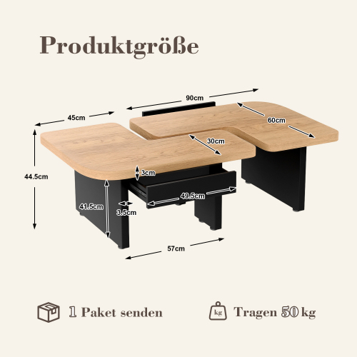 Dimensions de la table basse modulable avec LED