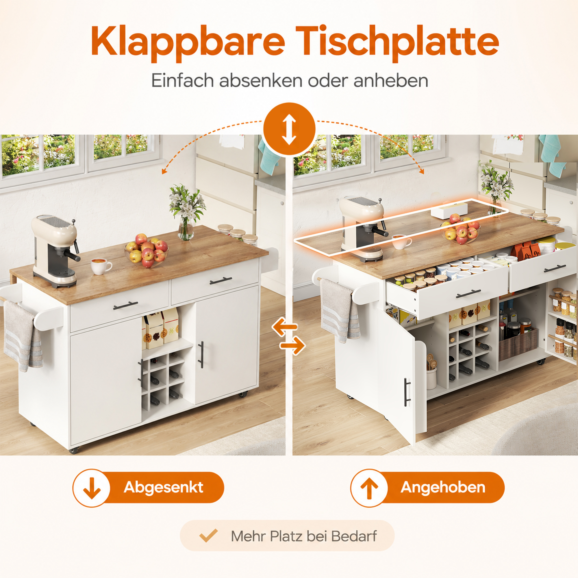Îlot de cuisine avec plan de travail rabattable