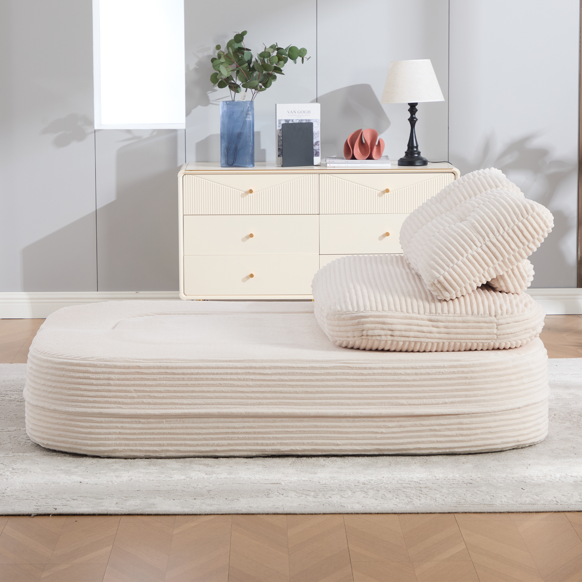 Fauteuil de relaxation 2 place en velours côtelé Beige 🪑 - vue principale 1