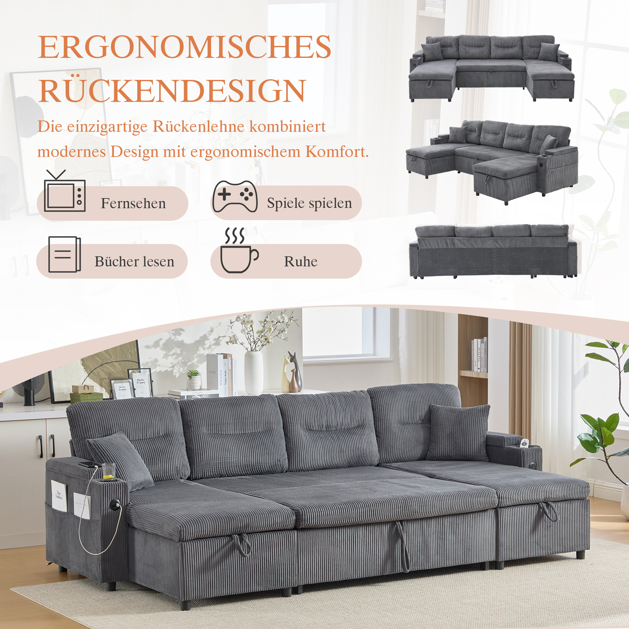 Dimensions canapé velours 272*136*86cm