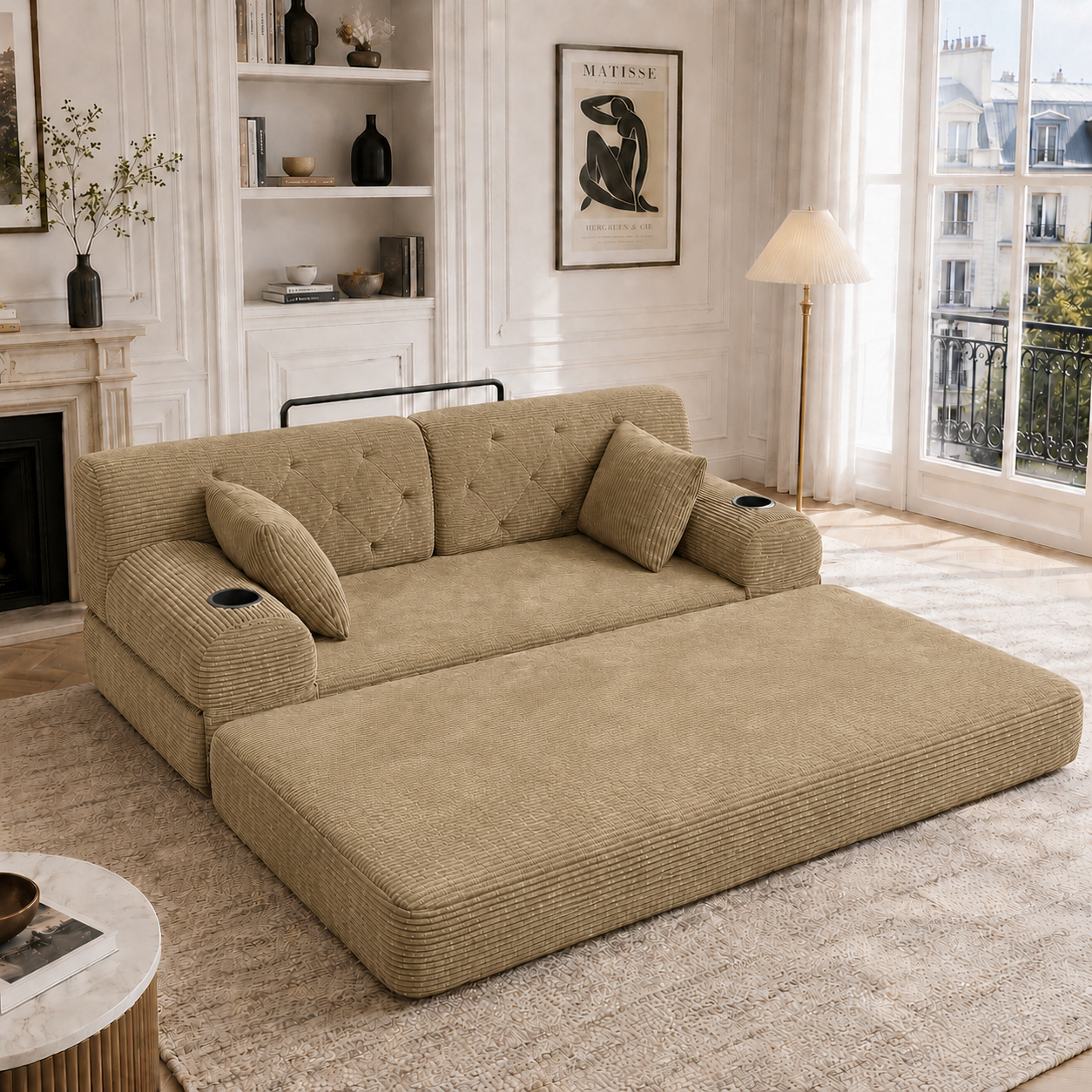 2-Sitzer Schlafsofa, komprimiertes Cord Sofa mit h