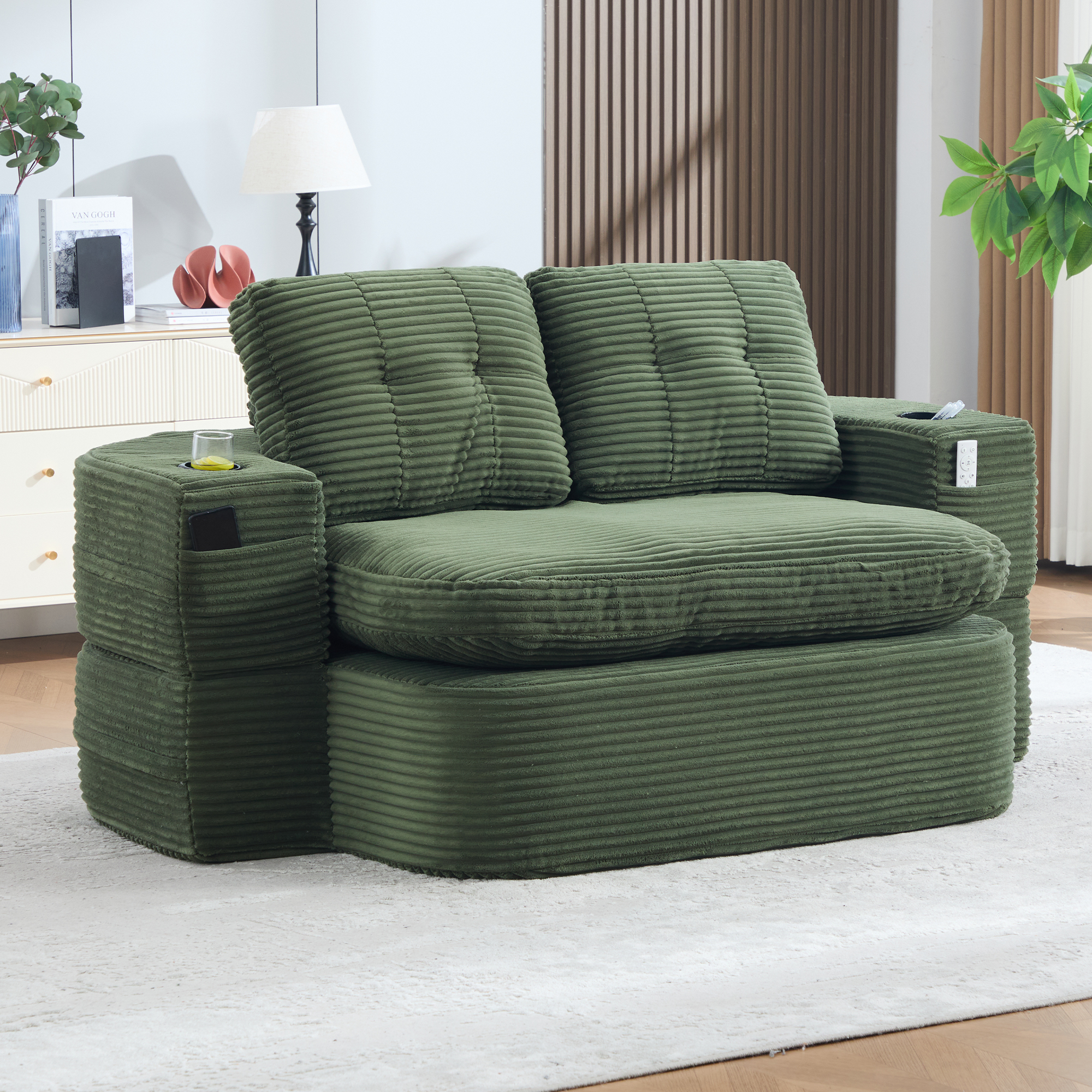 Schlafsessel 2-in-1 aus Cord, Schlafsofa mit Liege
