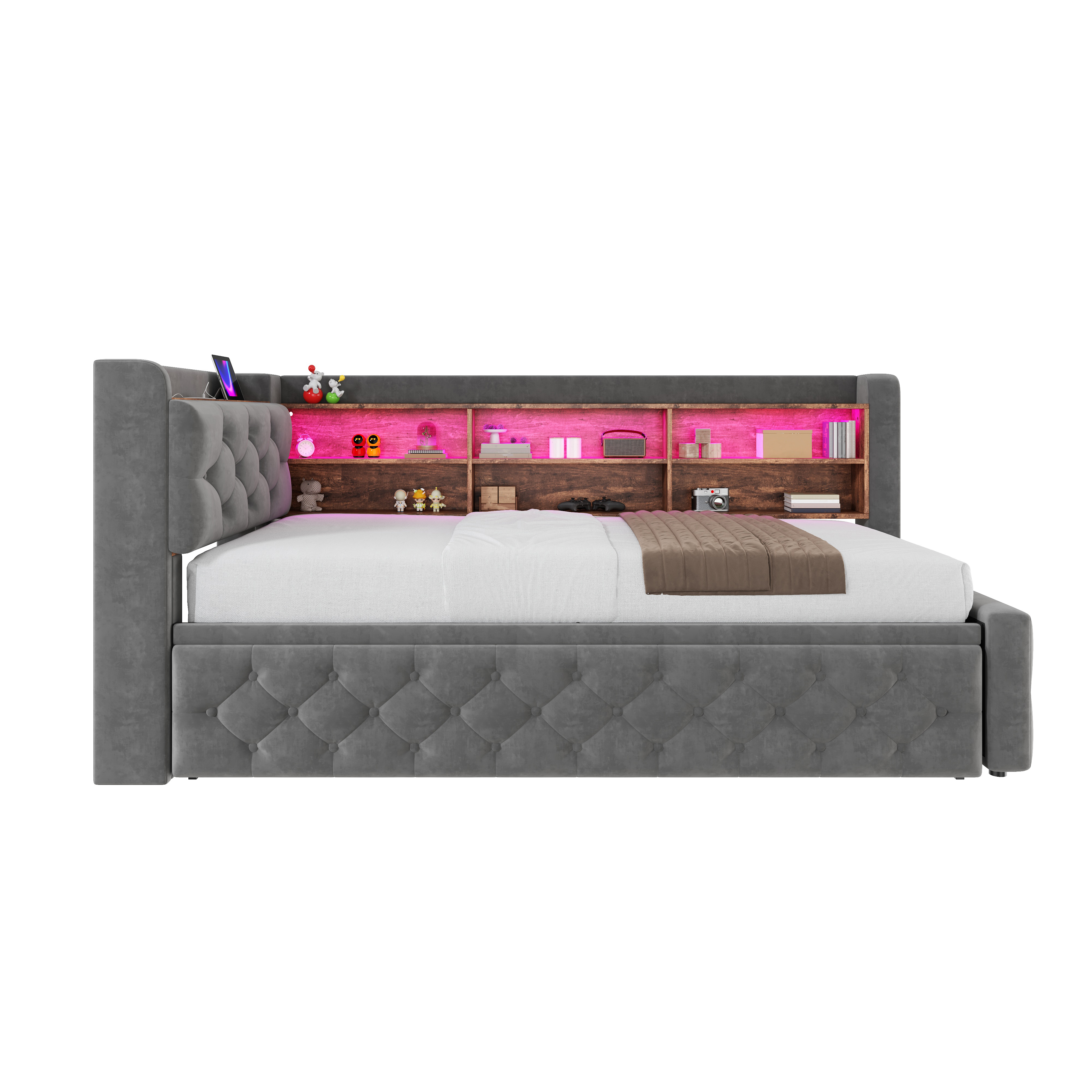 Canapé-lit escamotable 90x190 cm en velours gris a - image 5