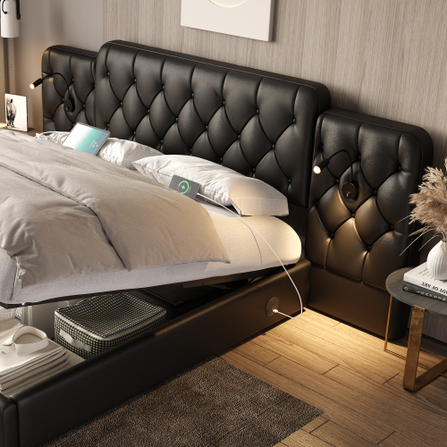 Lampes de lecture et ports USB intégrés des deux côtés du lit