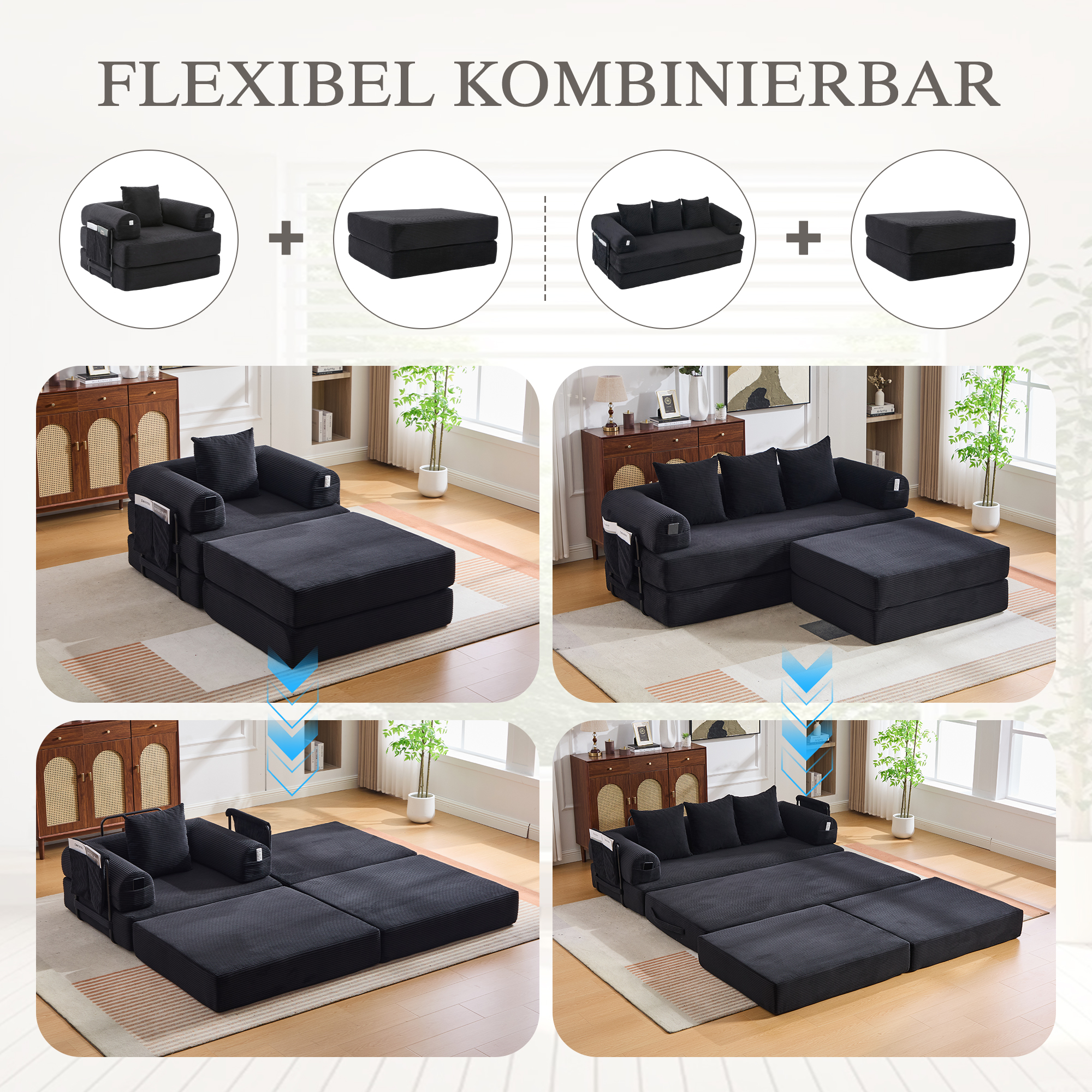Pouf repose-pieds convertible en canapé-lit simple - image 1
