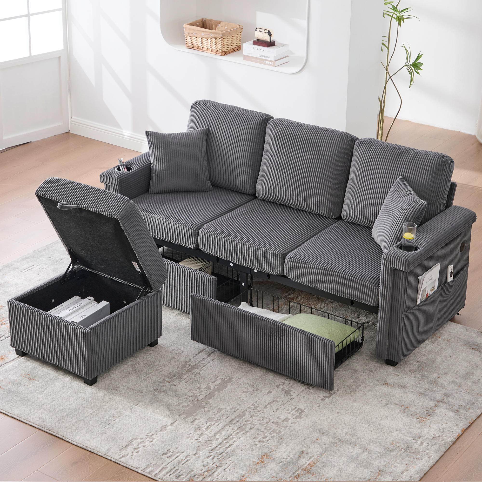 Hochwertiges Samtsofa mit LED-Beleuchtung & USB-C-